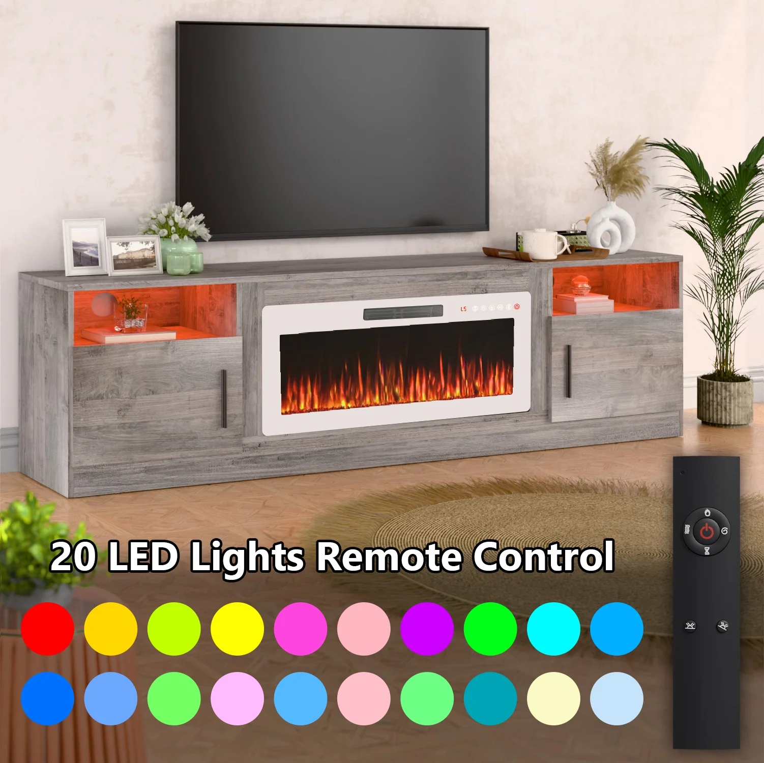 Waleaf Fireplace TV Stand with 36" Electric Fireplace Up to 80" TVs, Modern Wood Media TV Console with Highlight Cabinet, White - Image 17