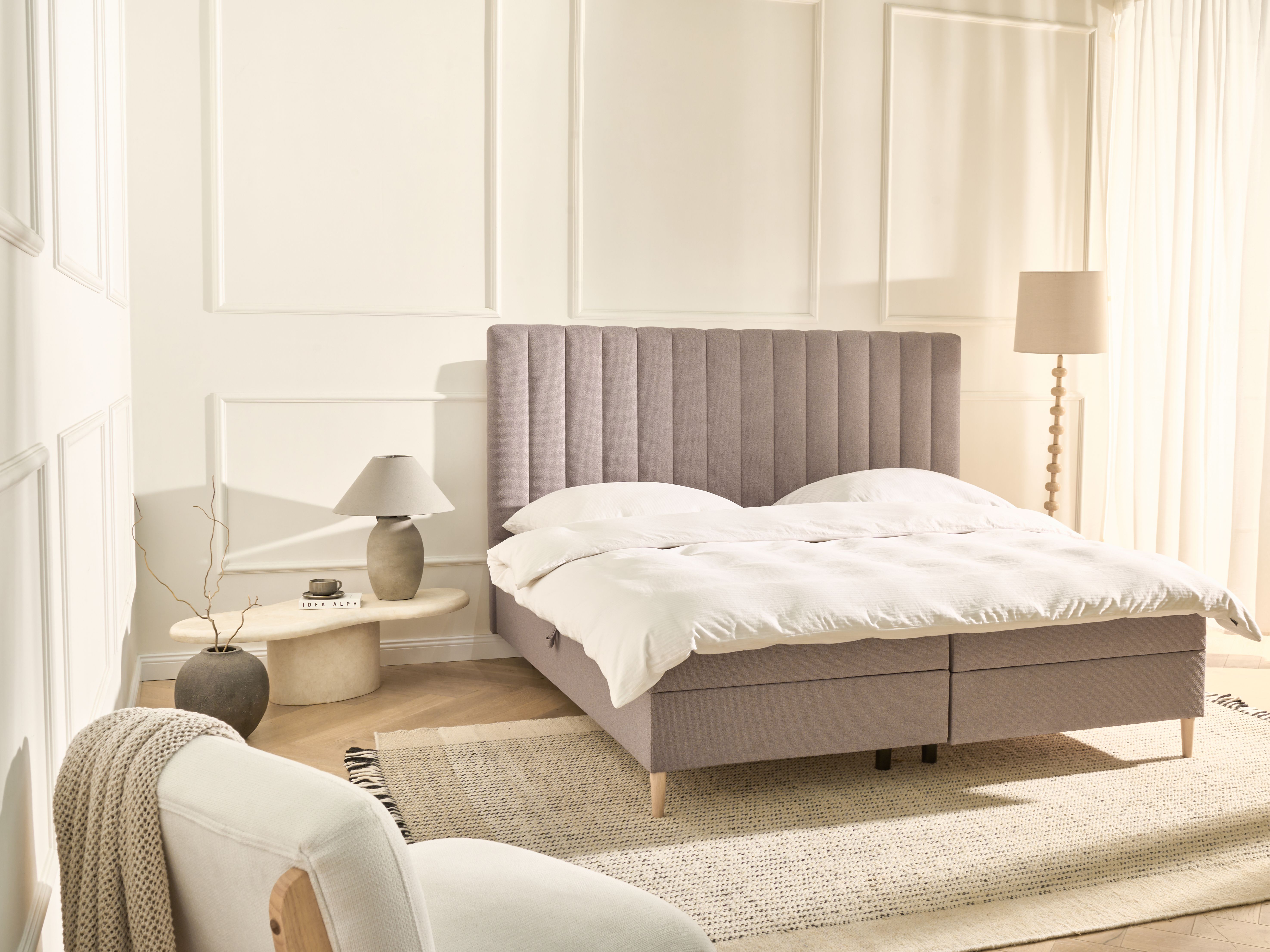 Divan Bed with Storage Fabric OFFICER 180 x 200 cm (EU Super King) Taupe