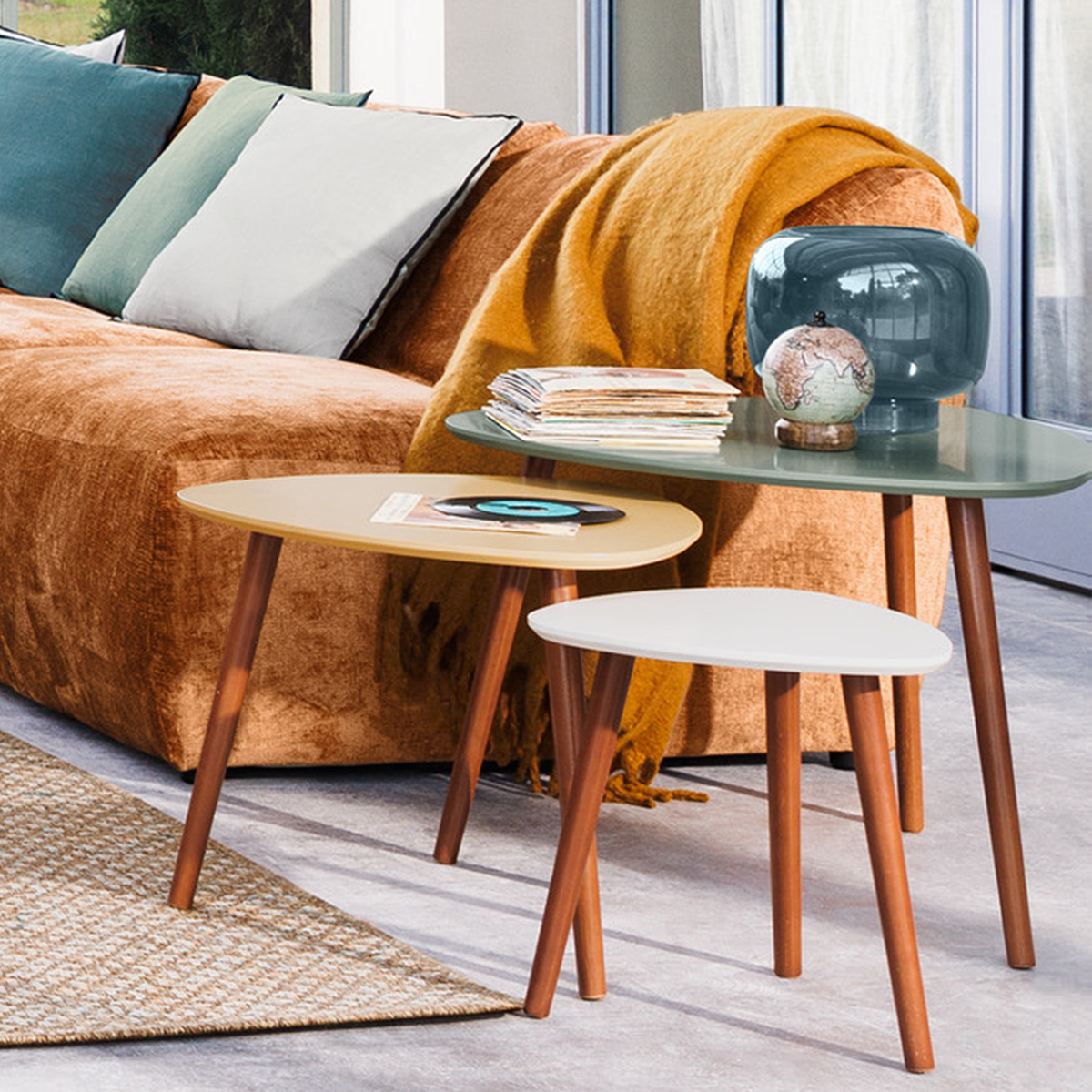 "Mileo" nesting tables Green, Yellow ochre, White, L.34/46/60 cm