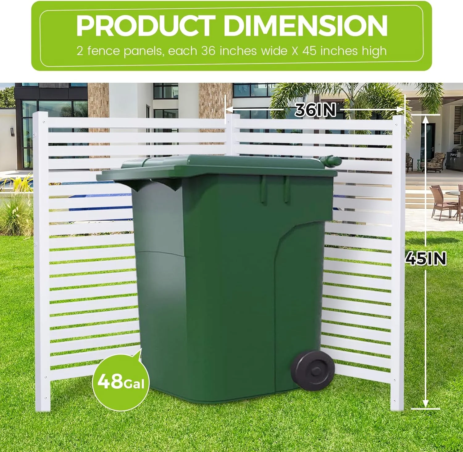36"W X 45"H Outdoor Privacy Screen, Vinyl Air Conditioner Fence with Metal Stake, No Dig Trash Can Enclosure for Outside- 2 PVC Panels, White, Vertical - Image 12