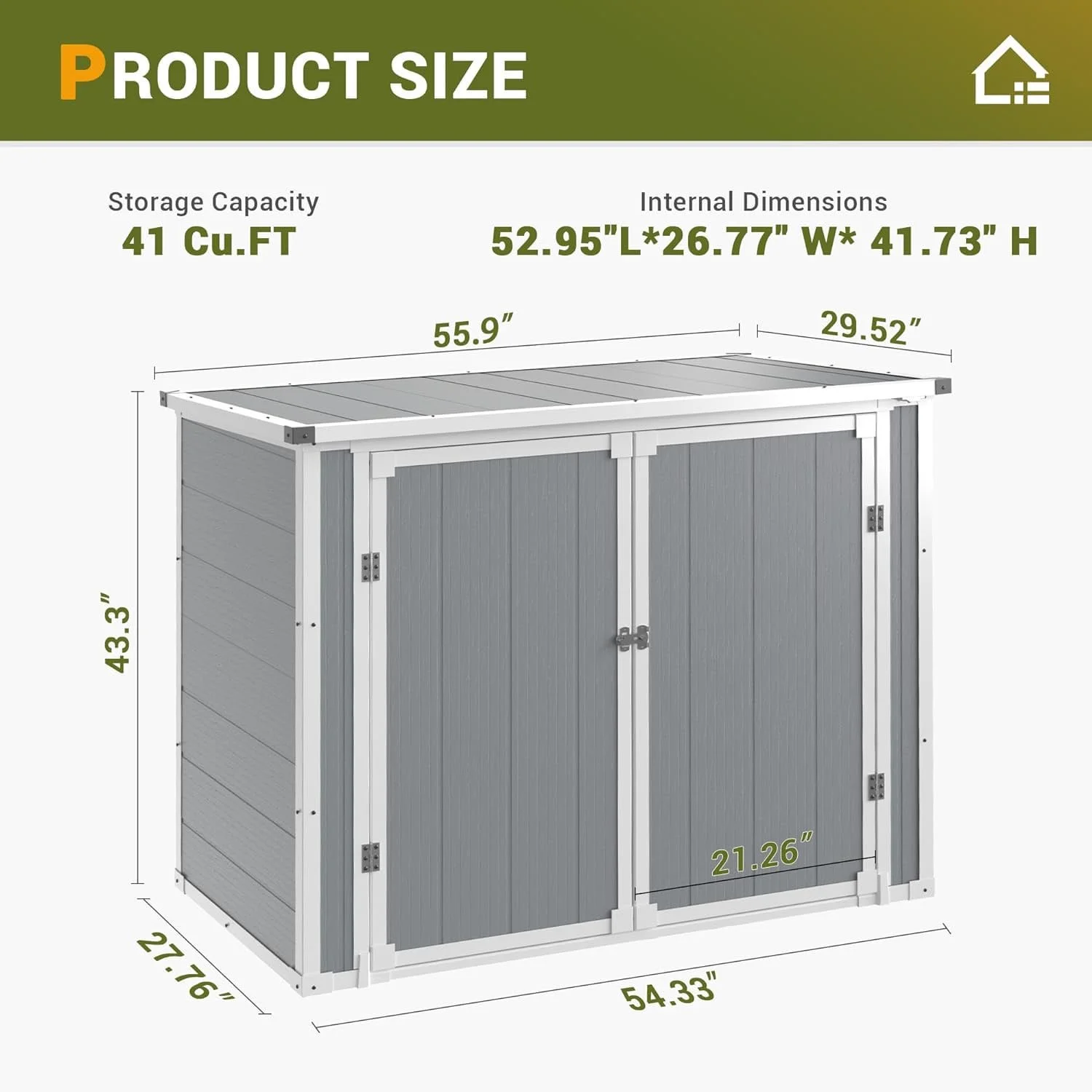 5'��3' Outdoor Storage Shed, Resin Storage Cabinet, Garden Tool Shed with Double Lockable Doors, Organizer Cabinet for Patio Yard, Gray - Image 12