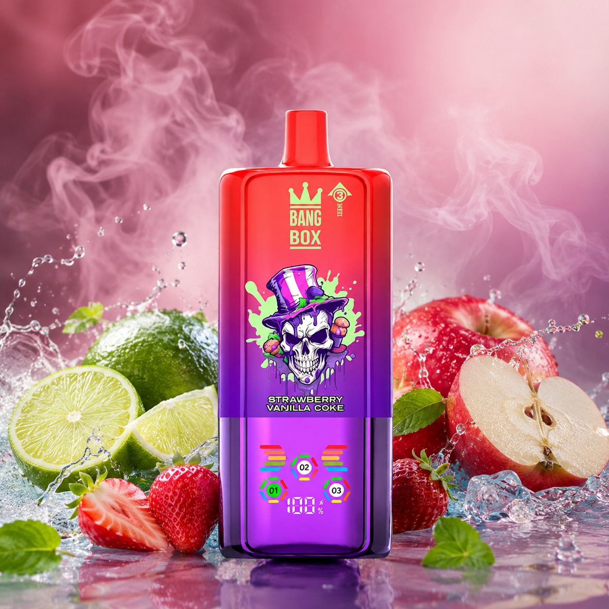 BANG BOX 80 000 puffów 3w1 – Strawberry Vanilla Coke; wskaźnik smaku 01/02/03 i poziom baterii