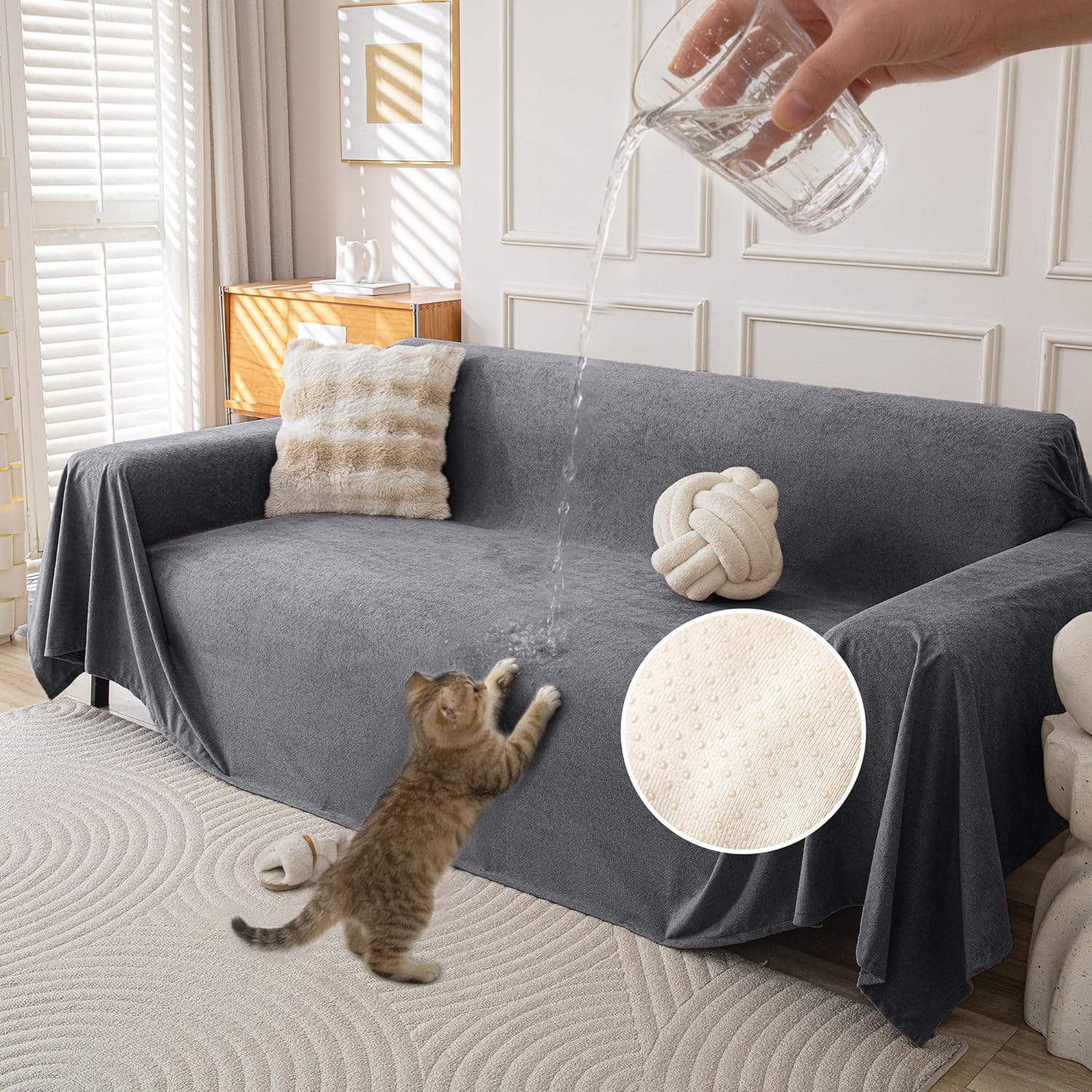 Waterproof Couch Covers for 4 Cushion, Non Slip Cat-Scratch Resistant Sofa Couch Covers for Dogs, L Shape Sectional Protectors Slipcovers, Large Furniture Covers for Pets, 91