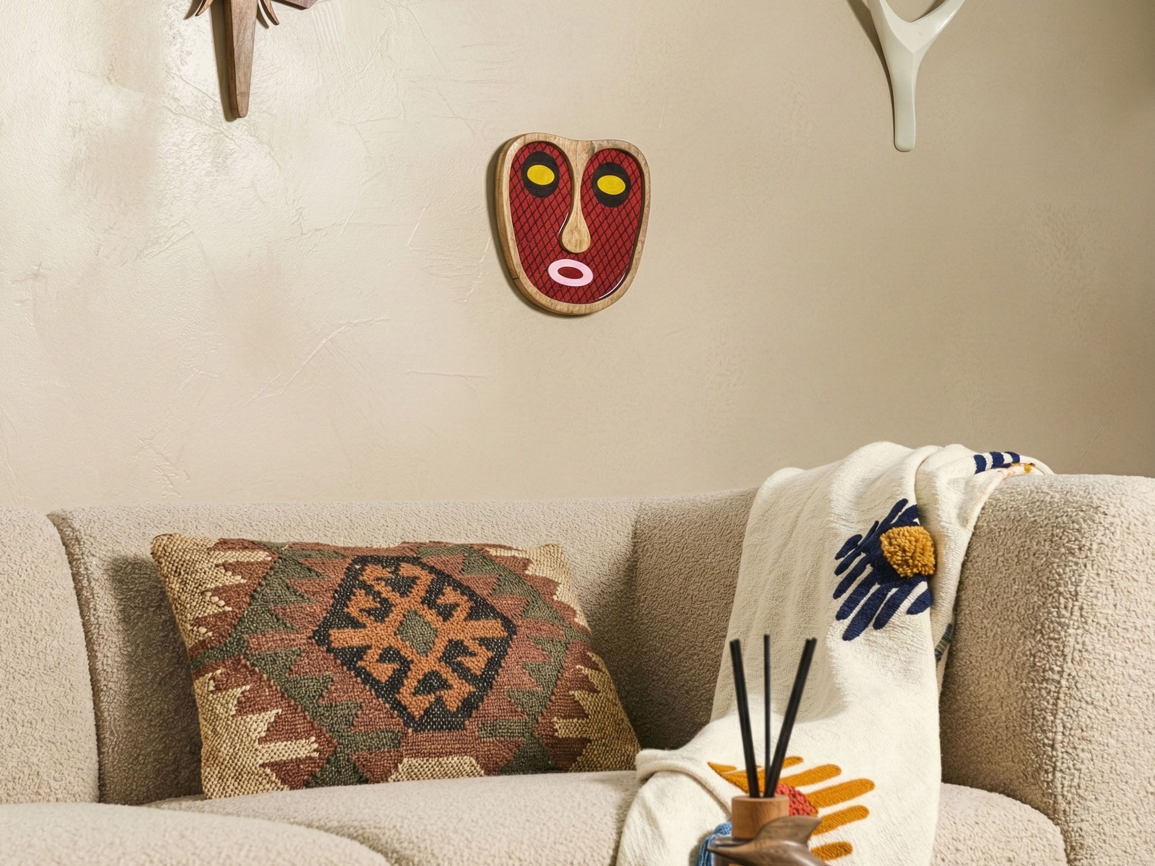 Wall Decor Face KATSINA Mango Wood 22 cm Red