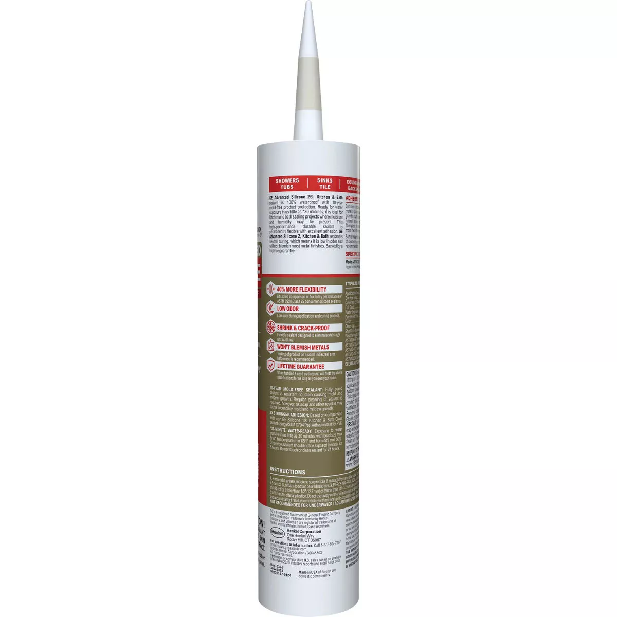 GE Advanced Silicone Kitchen & Bath Sealant, Almond, 10.1 Oz. Cartridge