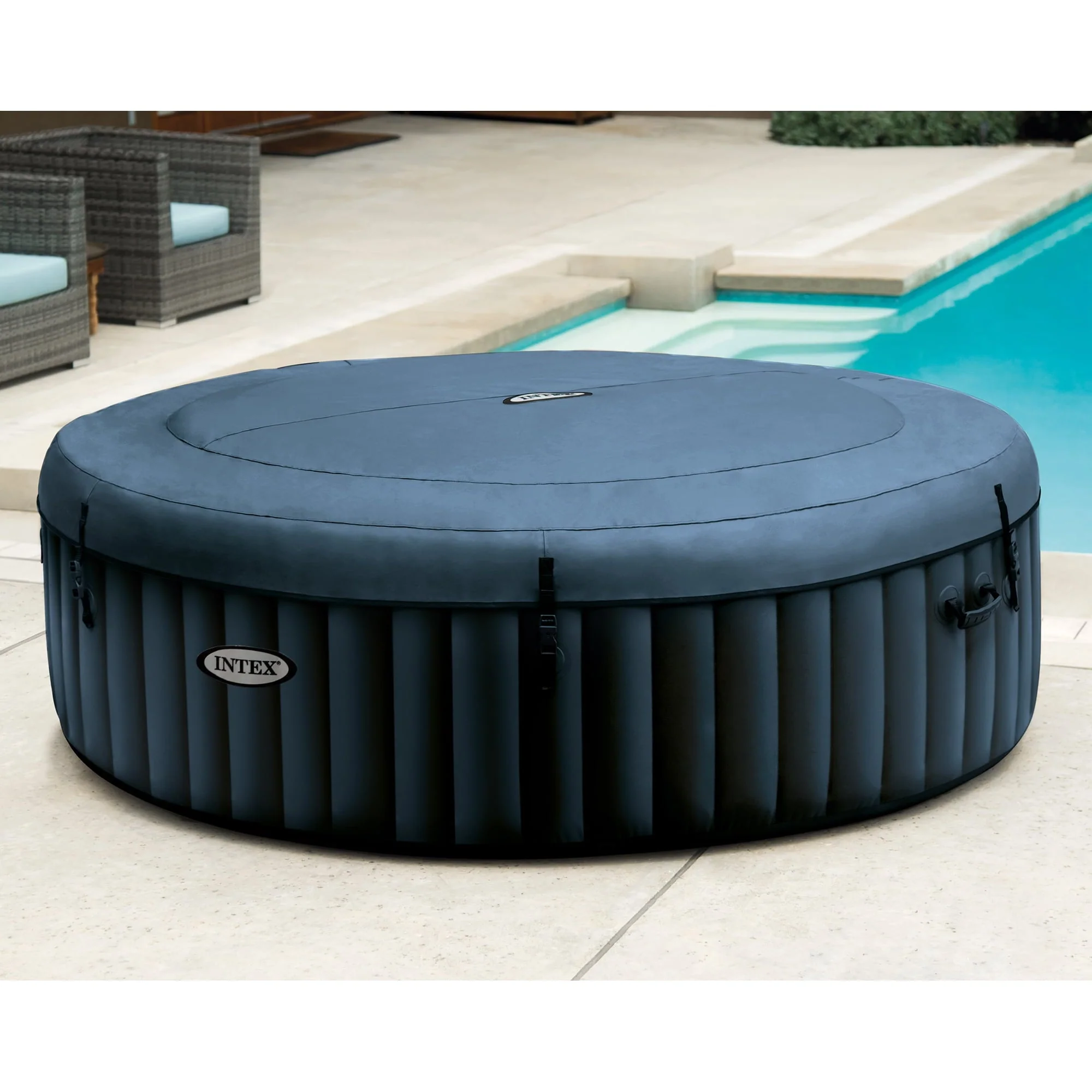 Intex PureSpa Plus 6 Person Inflatable Round Hot Tub with 170 AirJets, Blue - Image 4