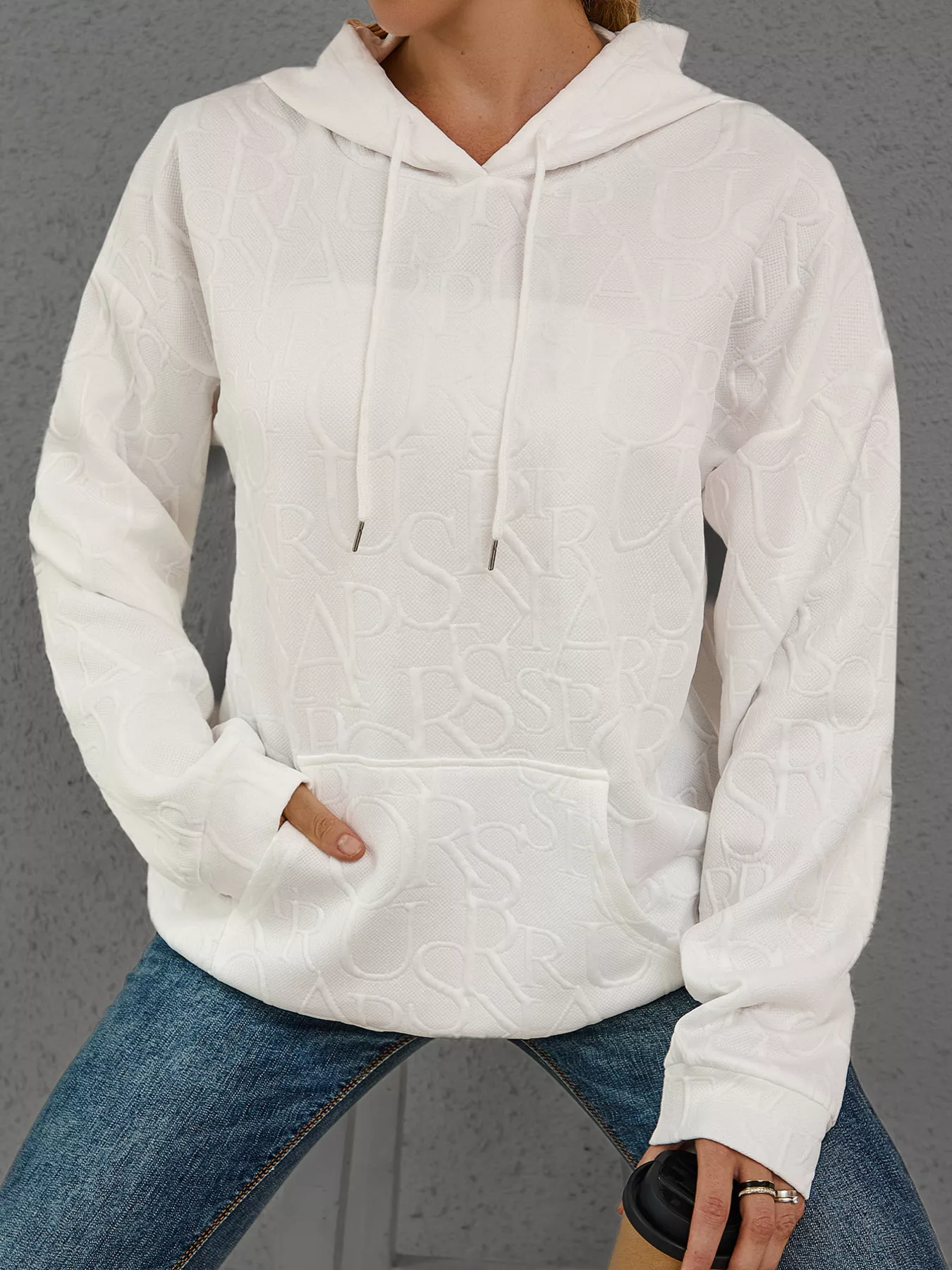 Casual Full Size Embossed Lettering Hoodie Plus Size - ZKZOOK