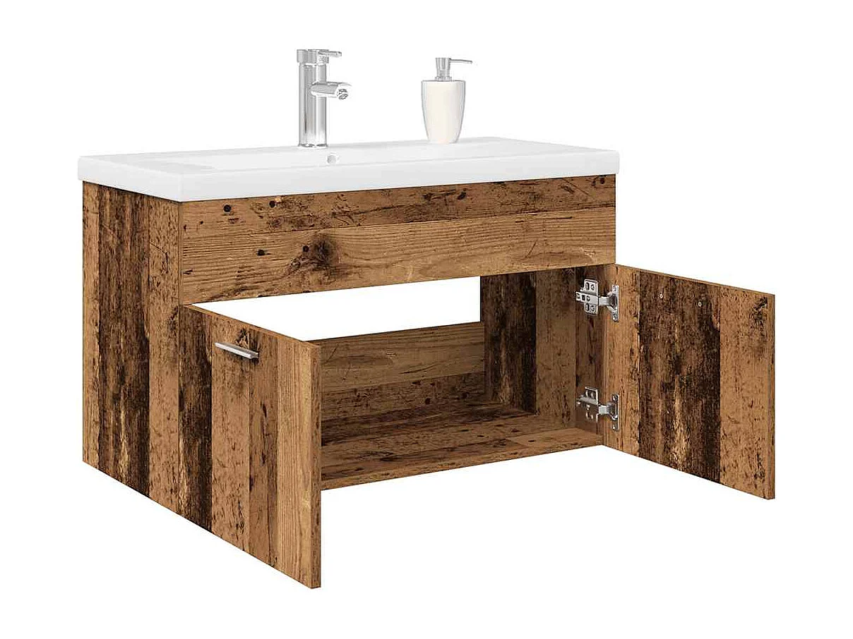 Meuble lavabo avec bassin et robinet intégrés vieux bois