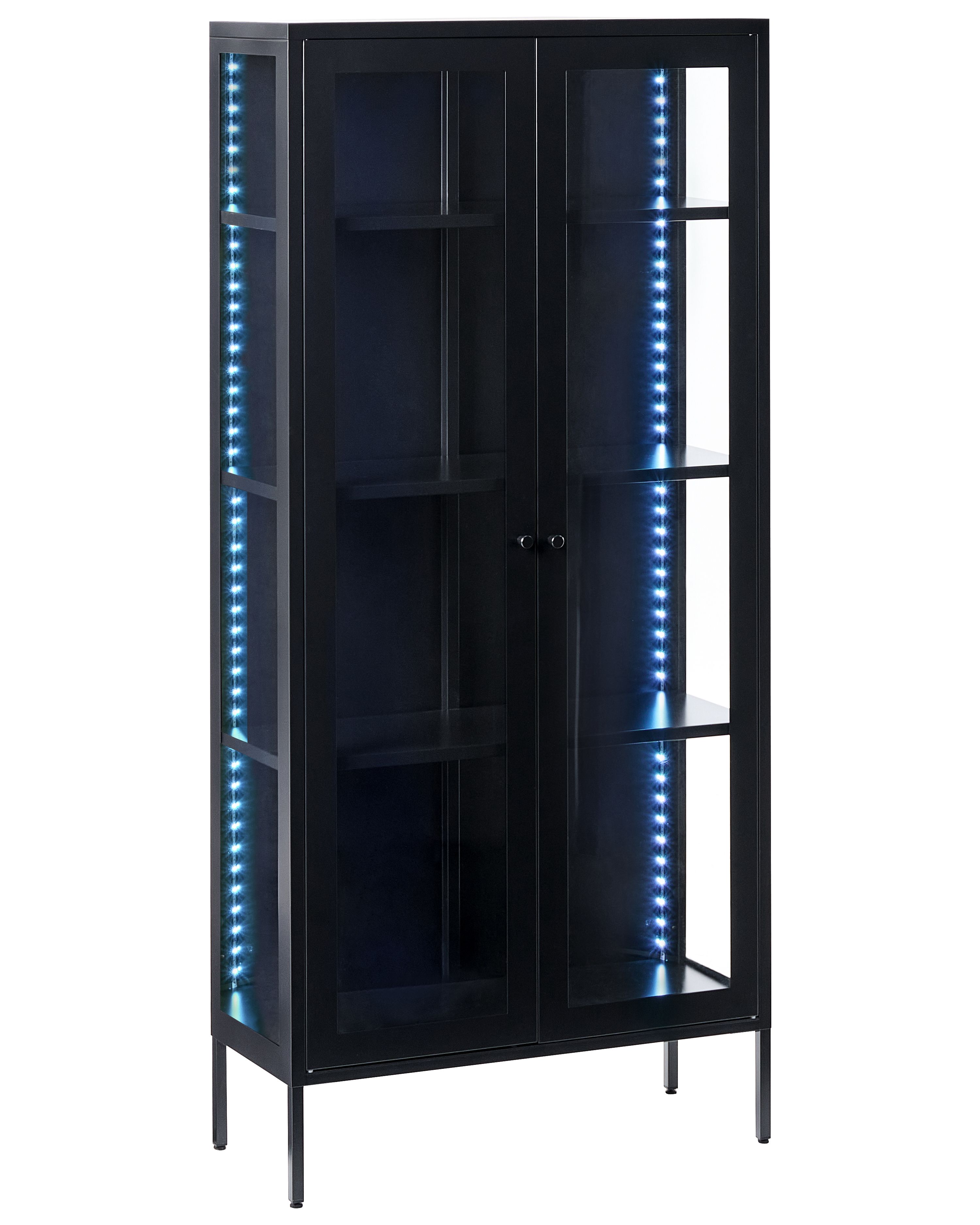 Glass Display Cabinet with LED LED HARTY Metal 80 cm Black