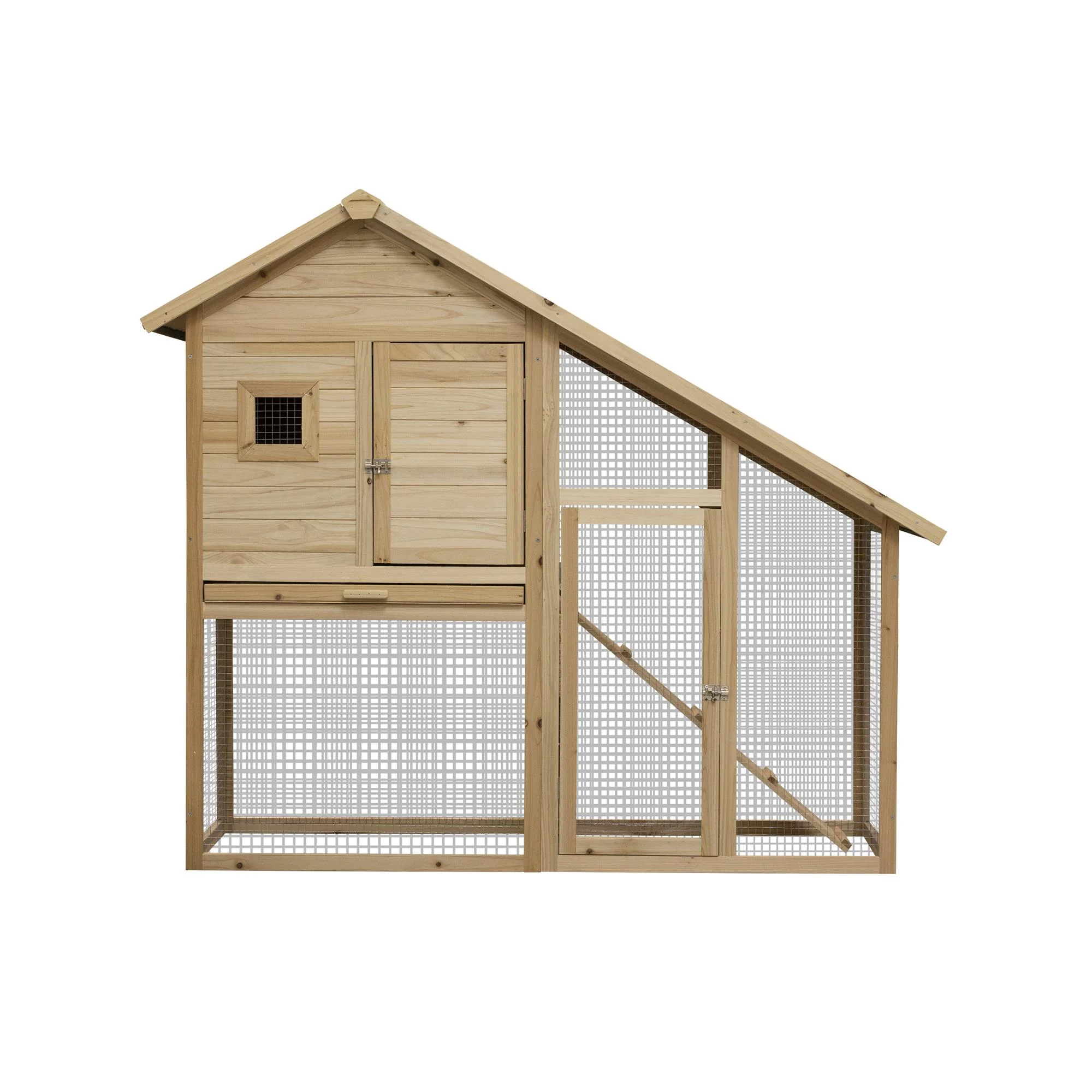 Pefilos 55" 2 Story Rabbit Hutch with Ramp, Tray, Wood Bunny Cage Poultry Chicken Coops, Beige - Image 10