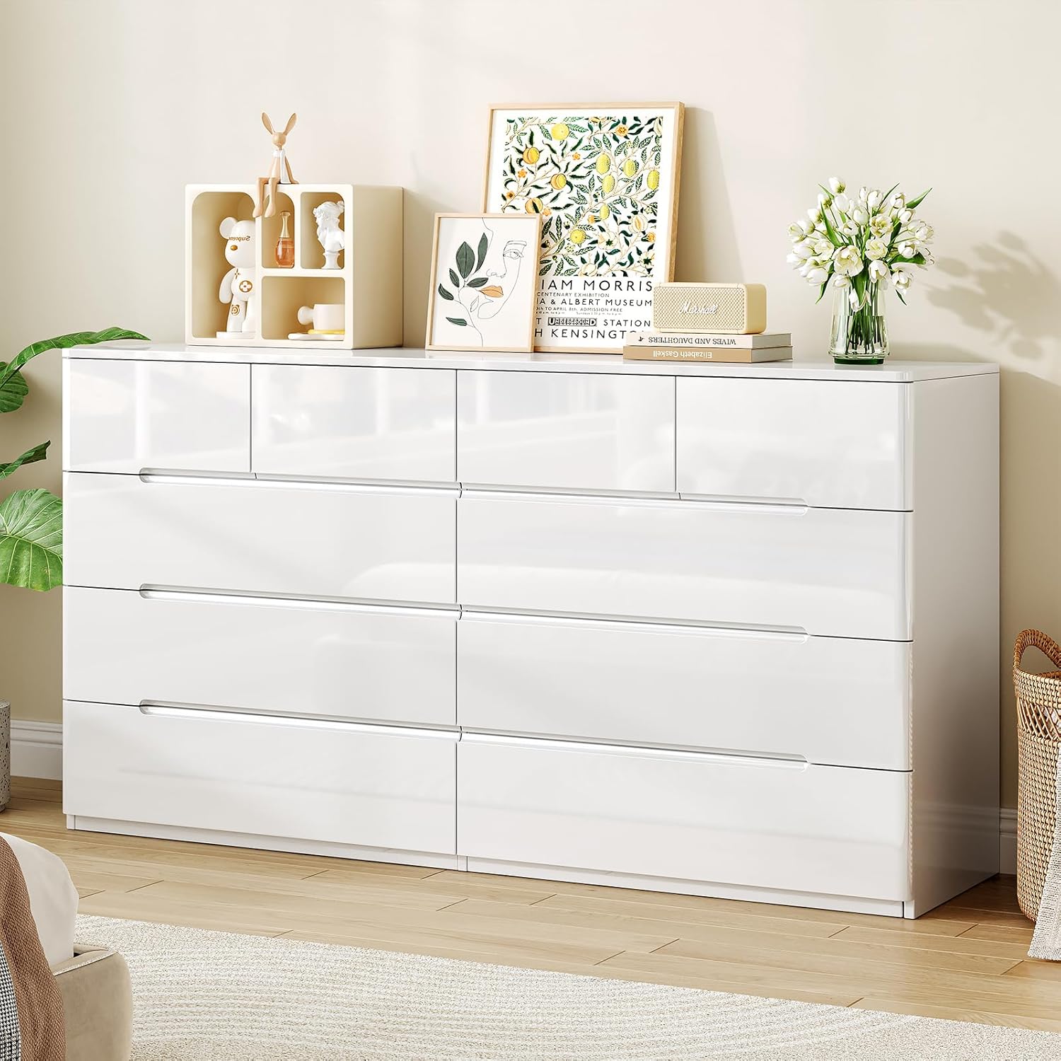 10 Drawer White Dresser for Bedroom, 55