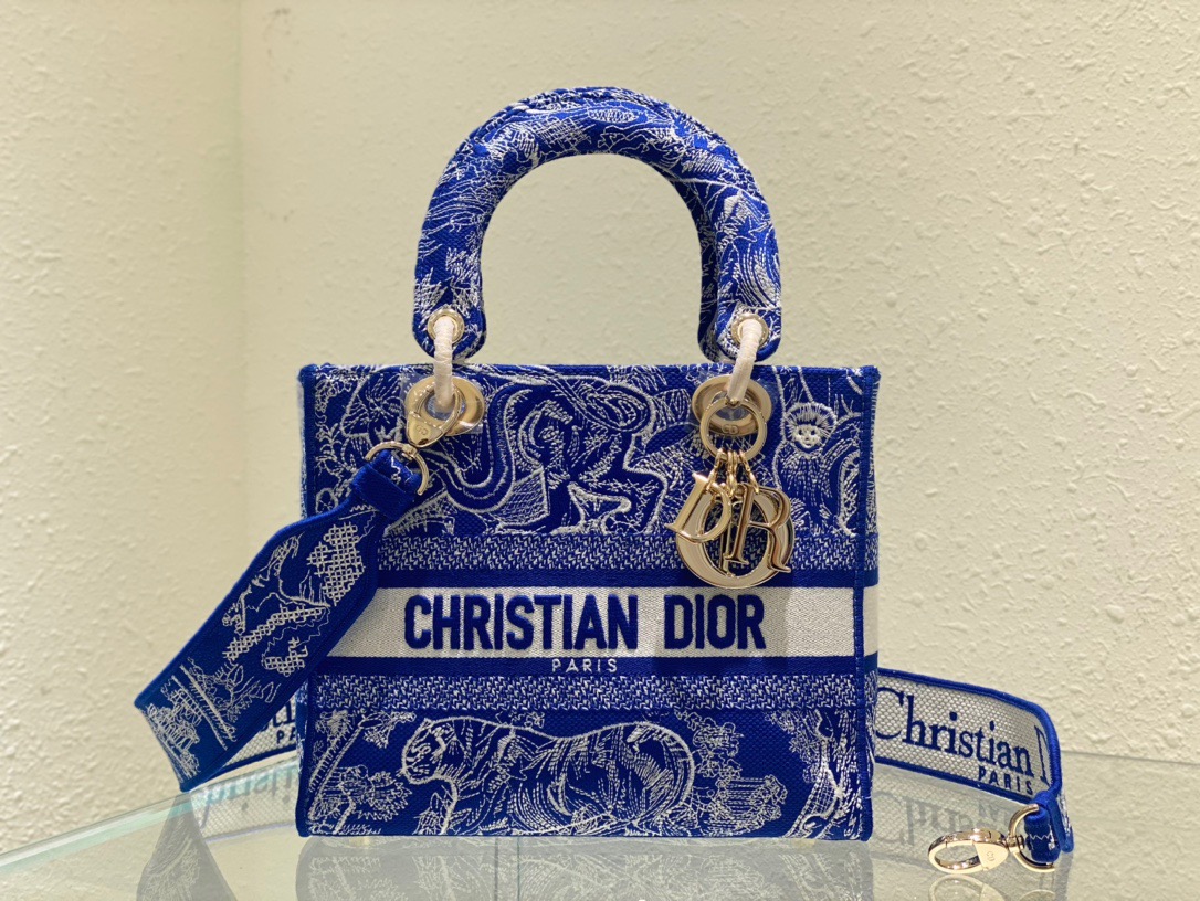 Christian Dior Medium Lady D-Lite Bag Blue, For Women, Women’s Handbags 24cm/9.5in CD M0565OROC_M8081:1High-quality replica