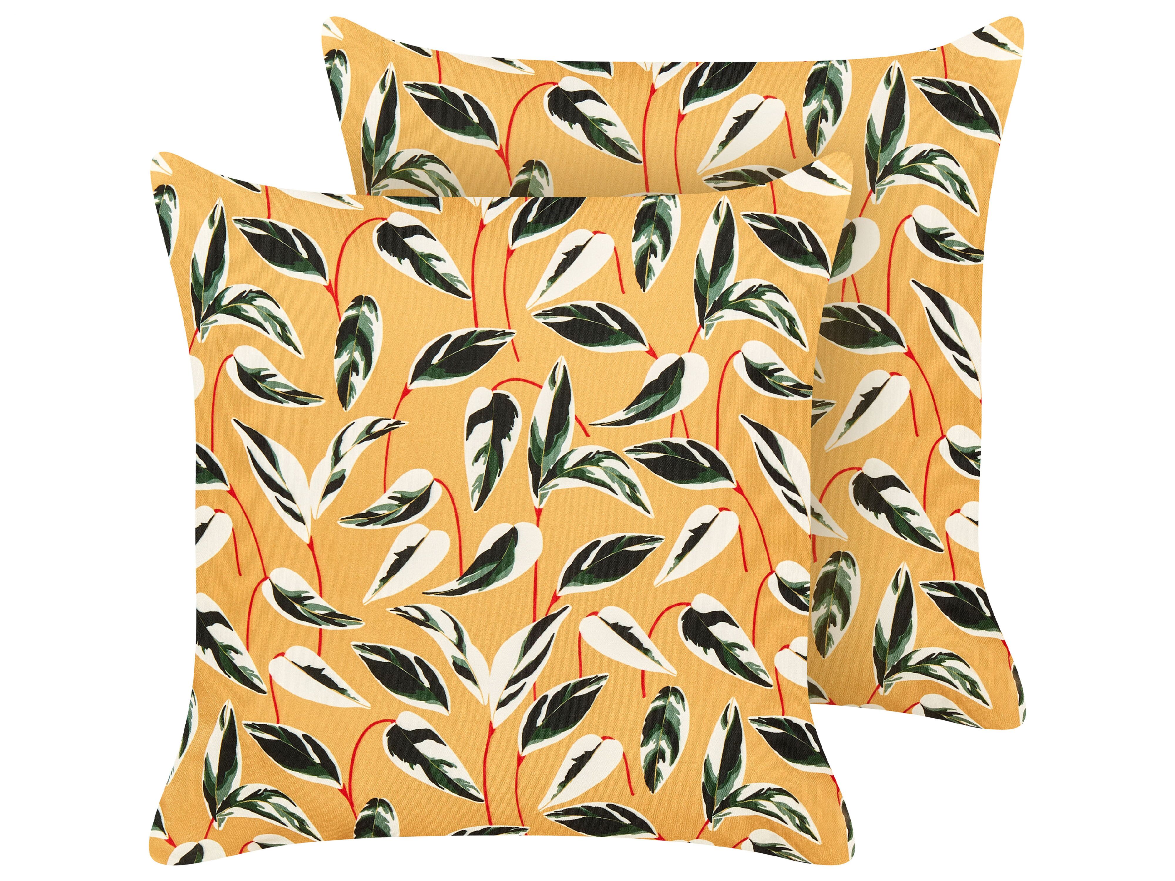 Set of 2 Outdoor Cushions TAGGIA Plant Pattern 45 x 45 cm Yellow