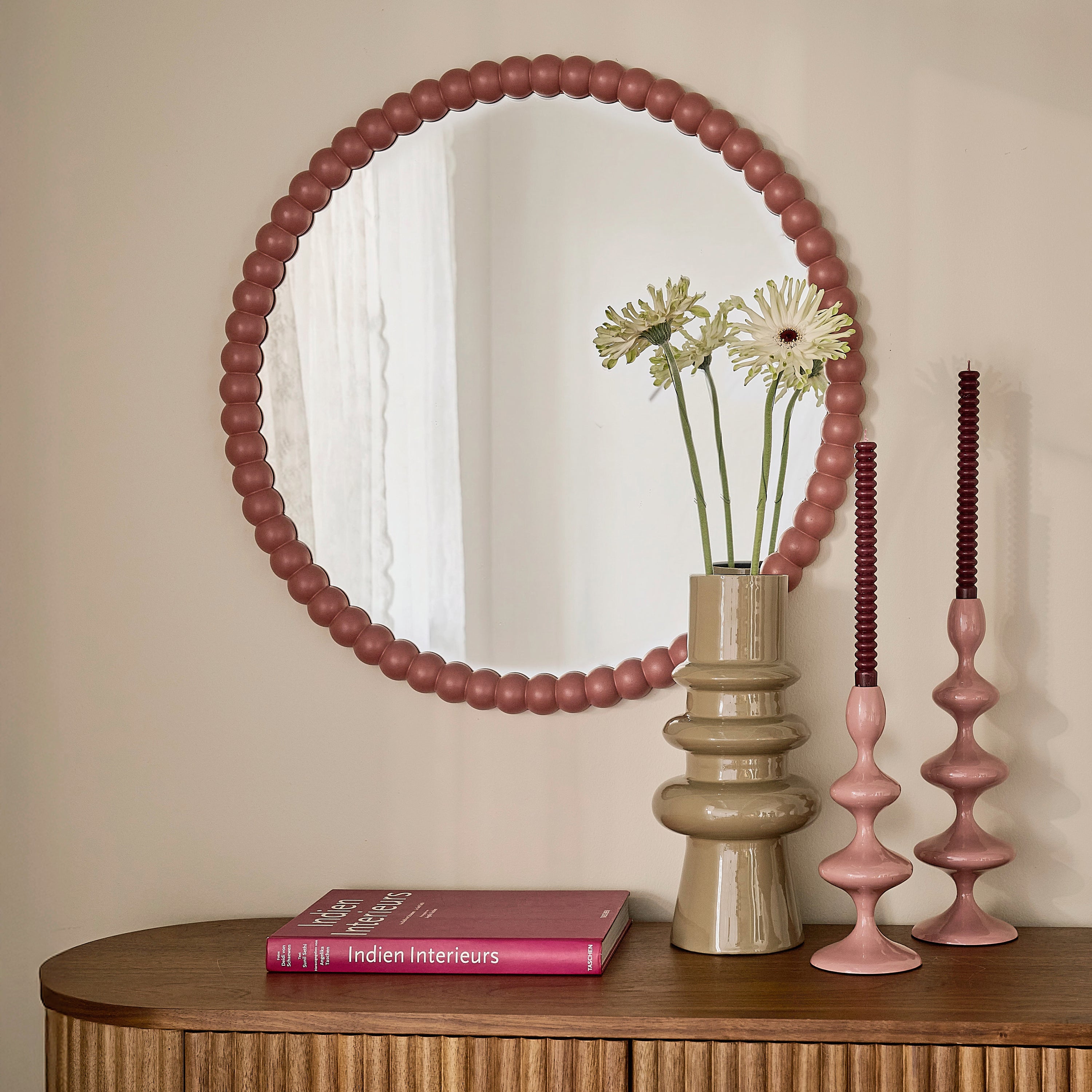 Blokker Pompom Spiegel Ø 71 cm - Rosé