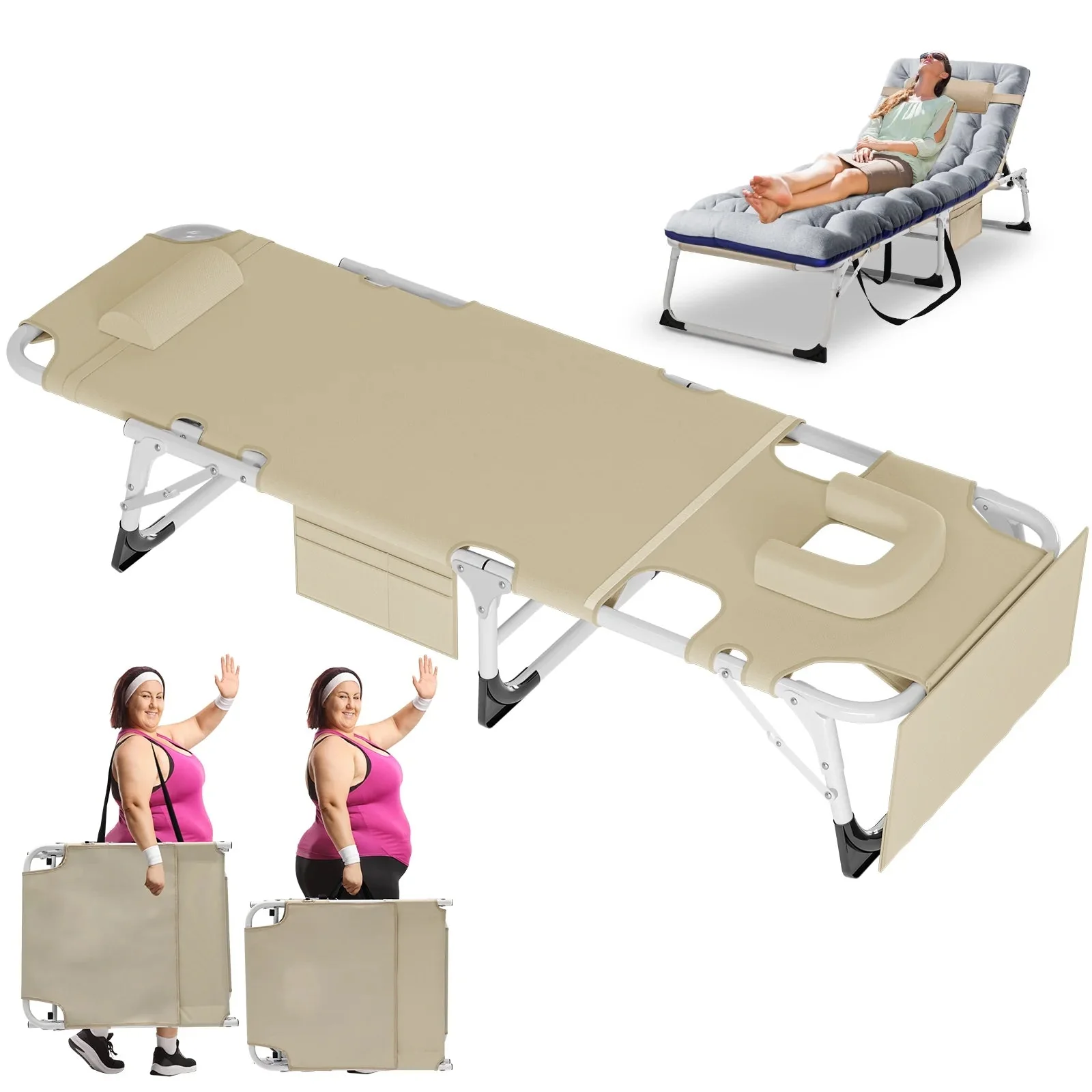 Slsy 5-Position Adjustable Folding Lounge Chair And Cot - 75.2" x 25.6" x 11.8" - Image 97 Slsy 5-Position Adjustable Folding Lounge Chair And Cot - 75.2" x 25.6" x 11.8" - Image 97