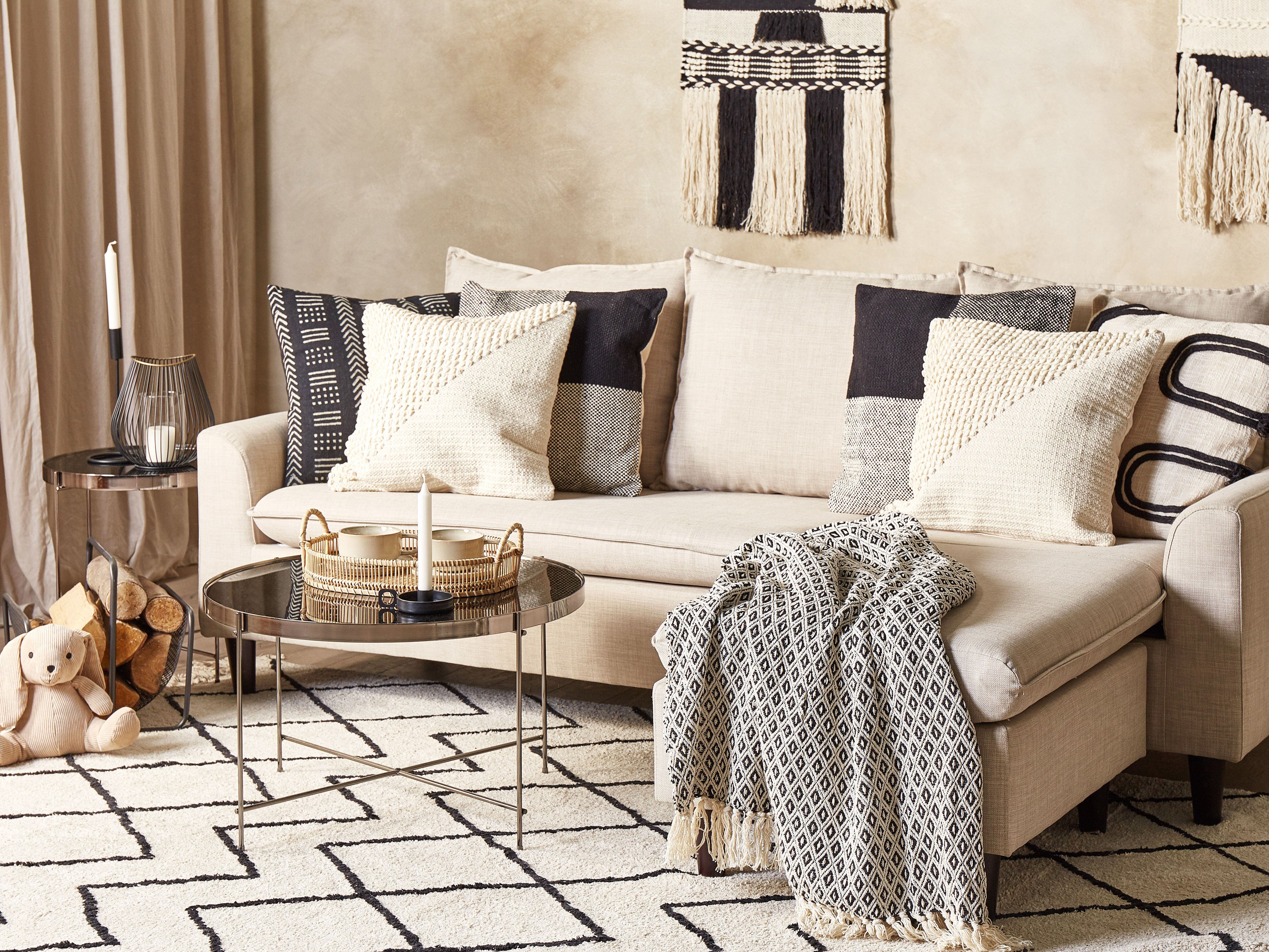 Set of 2 Decorative Cushions PELLAEA Cotton 45 x 45 cm Light Beige Geometric Pattern