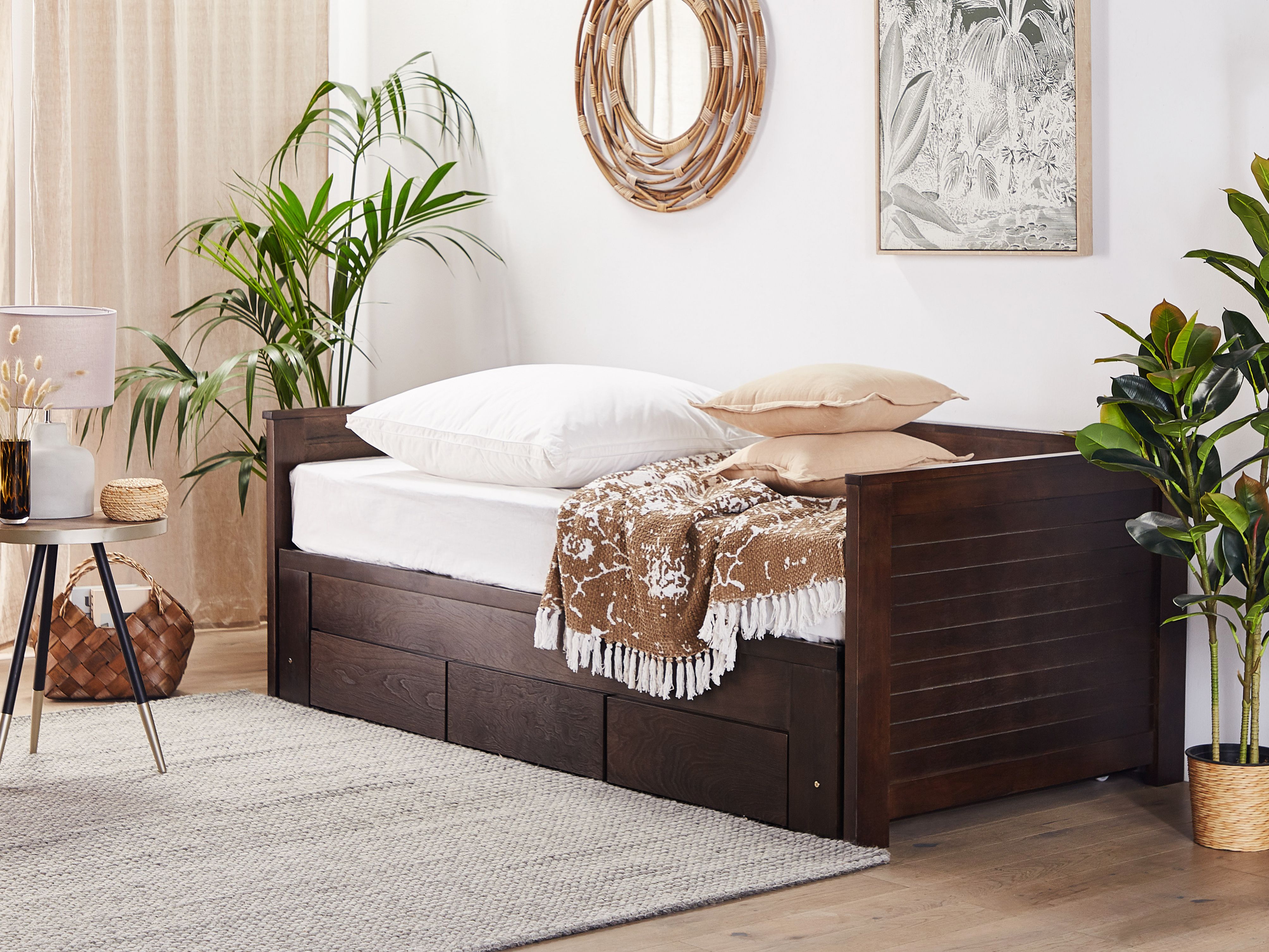 Bed with Storage Drawers Wood CAHORS 90 x 200 cm (EU Single) Dark Brown