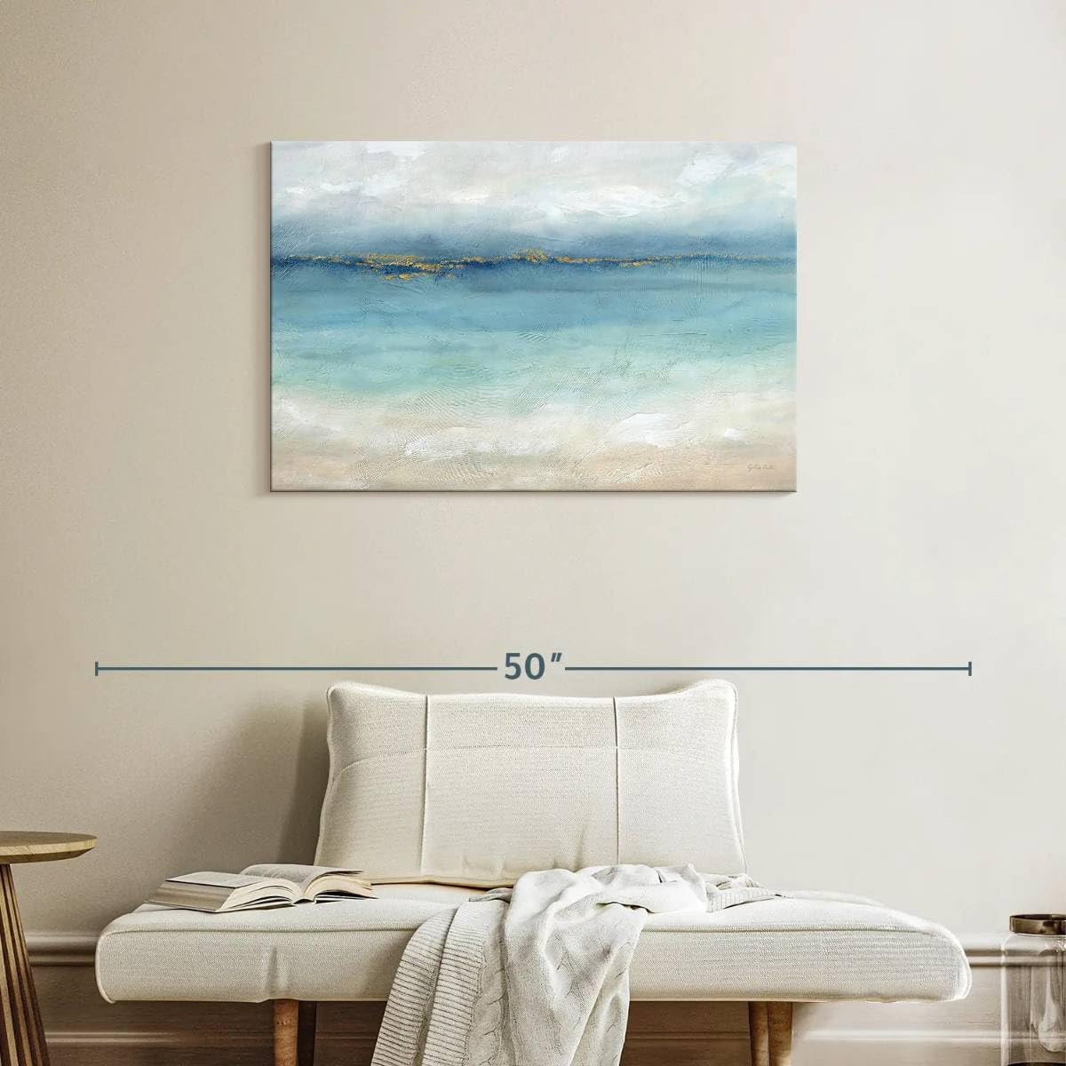 ElephantStock Serene Sea Landscape Wall Art - Horizontal Wrapped Canvas - 1-Piece Hallway Wall Decor - Painting Beach Canvas Print - Blue and White Decor for Wall by Cynthia Coulter - 36