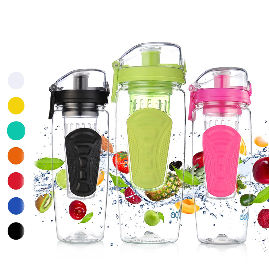 Hot Sale 32oz BPA-Free Fruit Infusion Sports Bottle 1000ml Large Capacity Plastic Fruit Infuser Water Bottle for Camping
