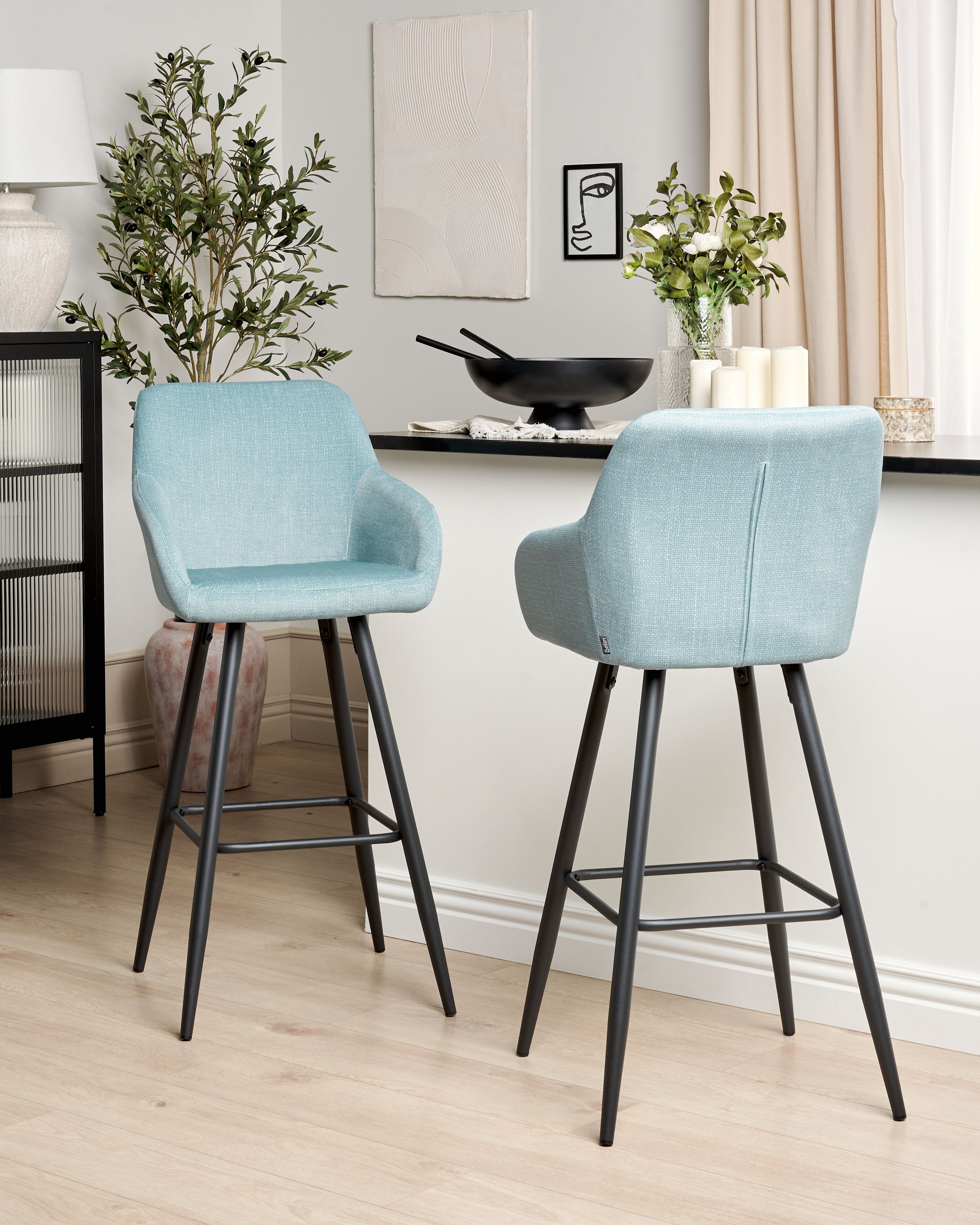 Set of 2 Bar Chairs CASMALIA Velvet Light Blue