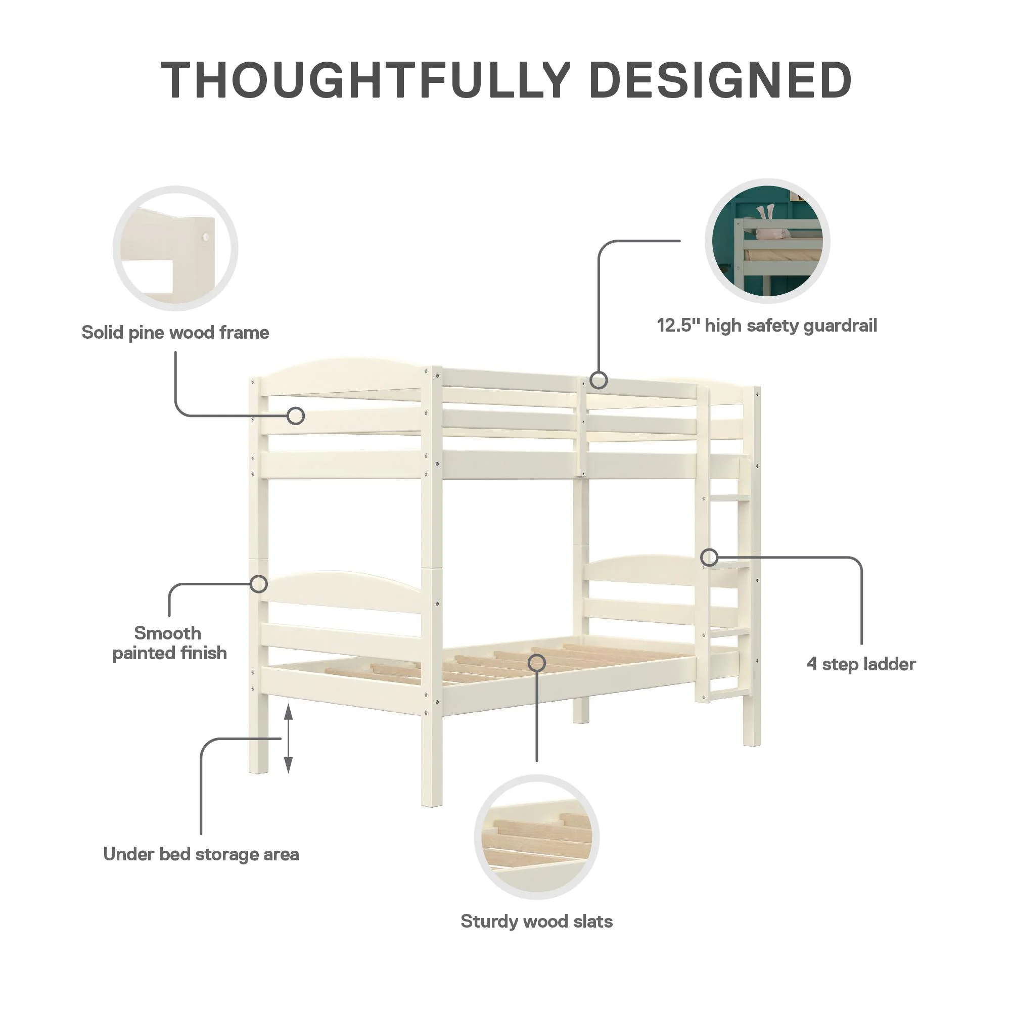 Better Homes & Gardens Leighton Solid Wood Twin-over-Twin Convertible Bunk Bed, Vanilla - Image 11
