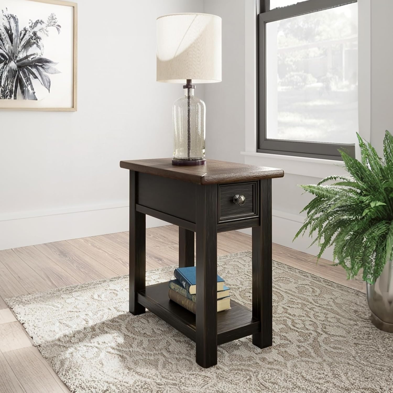 Signature Design by Ashley Tyler Creek Chair Side End Table, Plank-styled Top, Smooth-gliding Drawer, Wood, 14.13