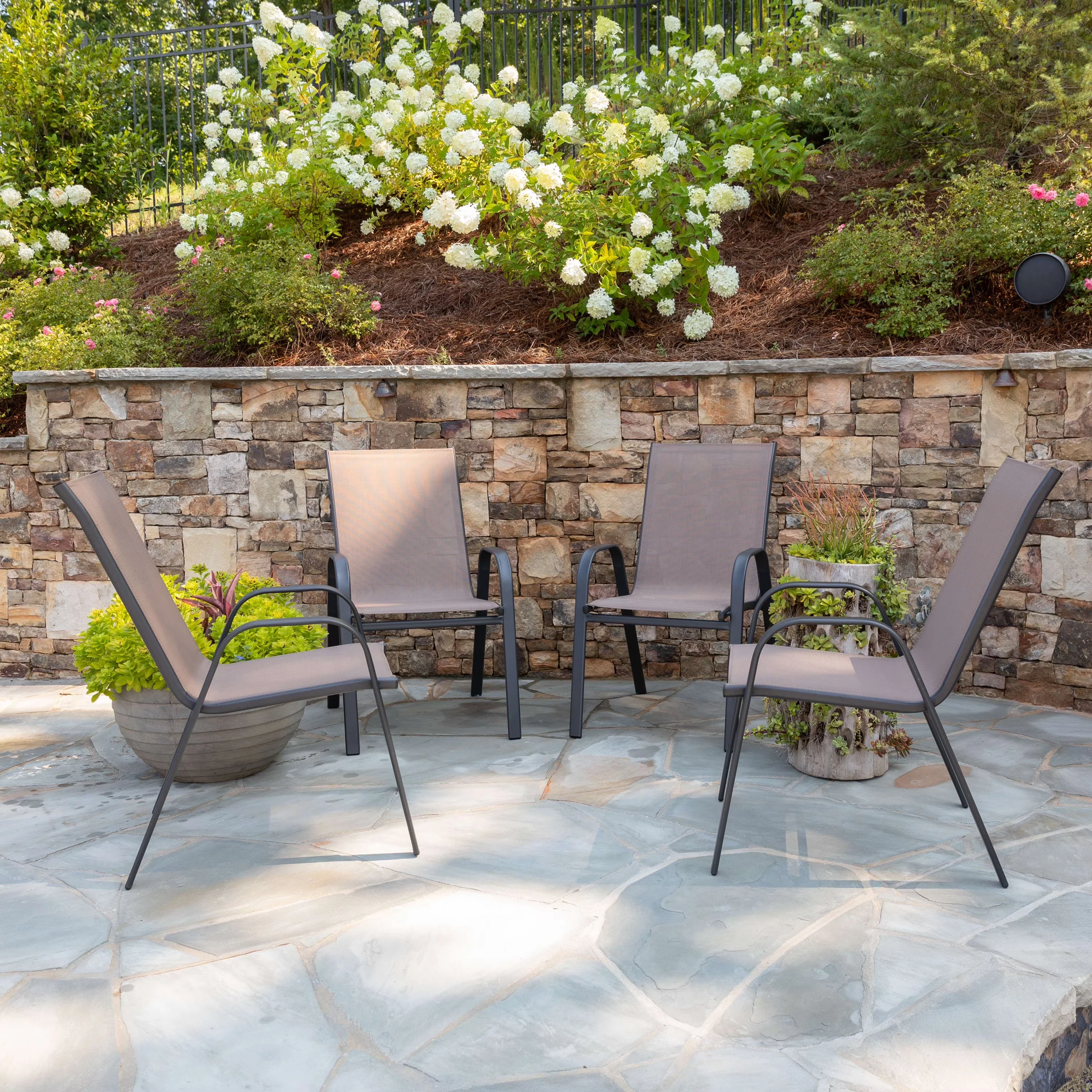 Emma + Oliver Outdoor Stack Chairs, Gray, 4 Pack, 21.25in W x 29in D x 36in H - Image 2 Emma + Oliver Outdoor Stack Chairs, Gray, 4 Pack, 21.25in W x 29in D x 36in H - Image 2
