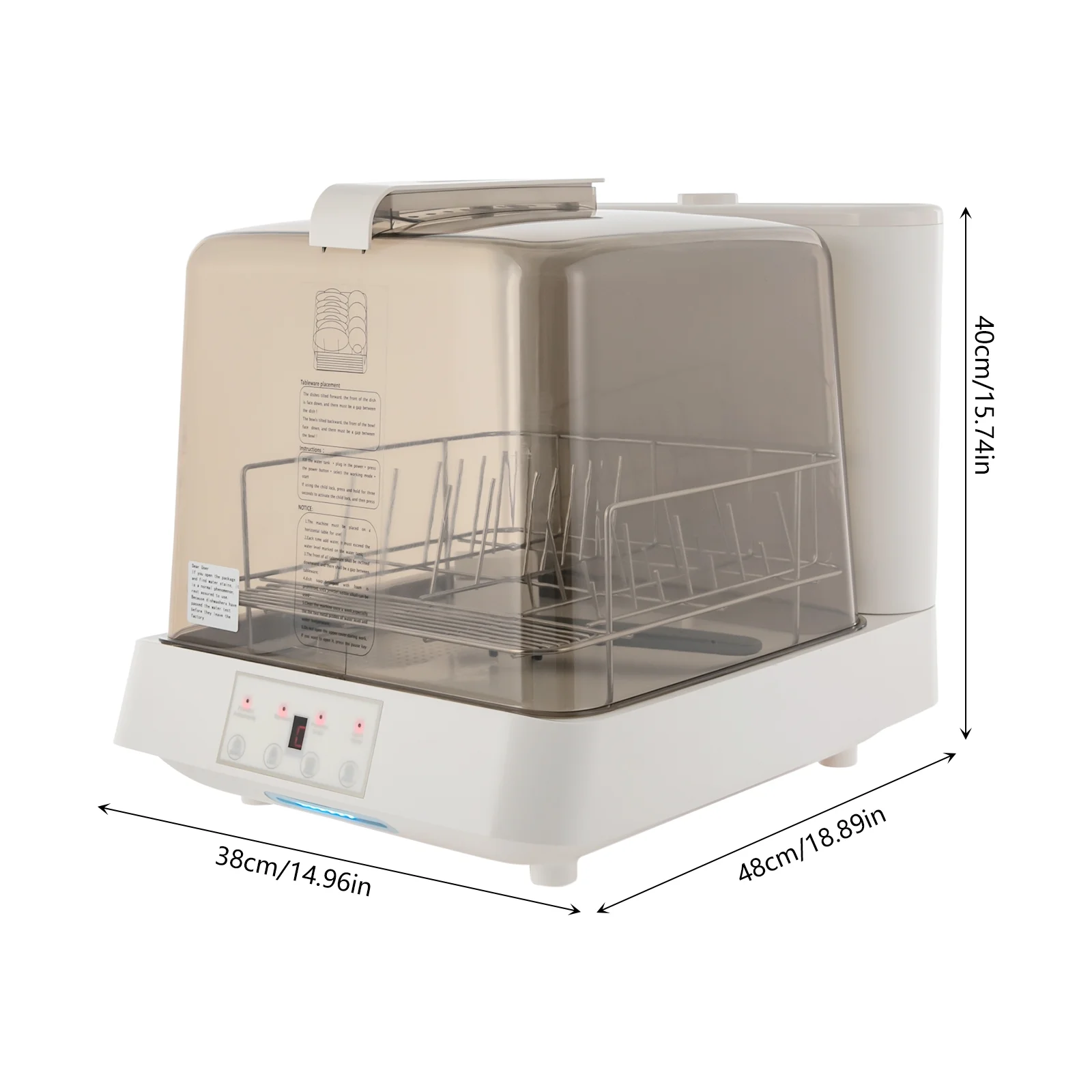 48*38*40cm Rectangle Portable Countertop Dishwasher Automatic Dishwashing with Tank Mini Dishwasher White Brown