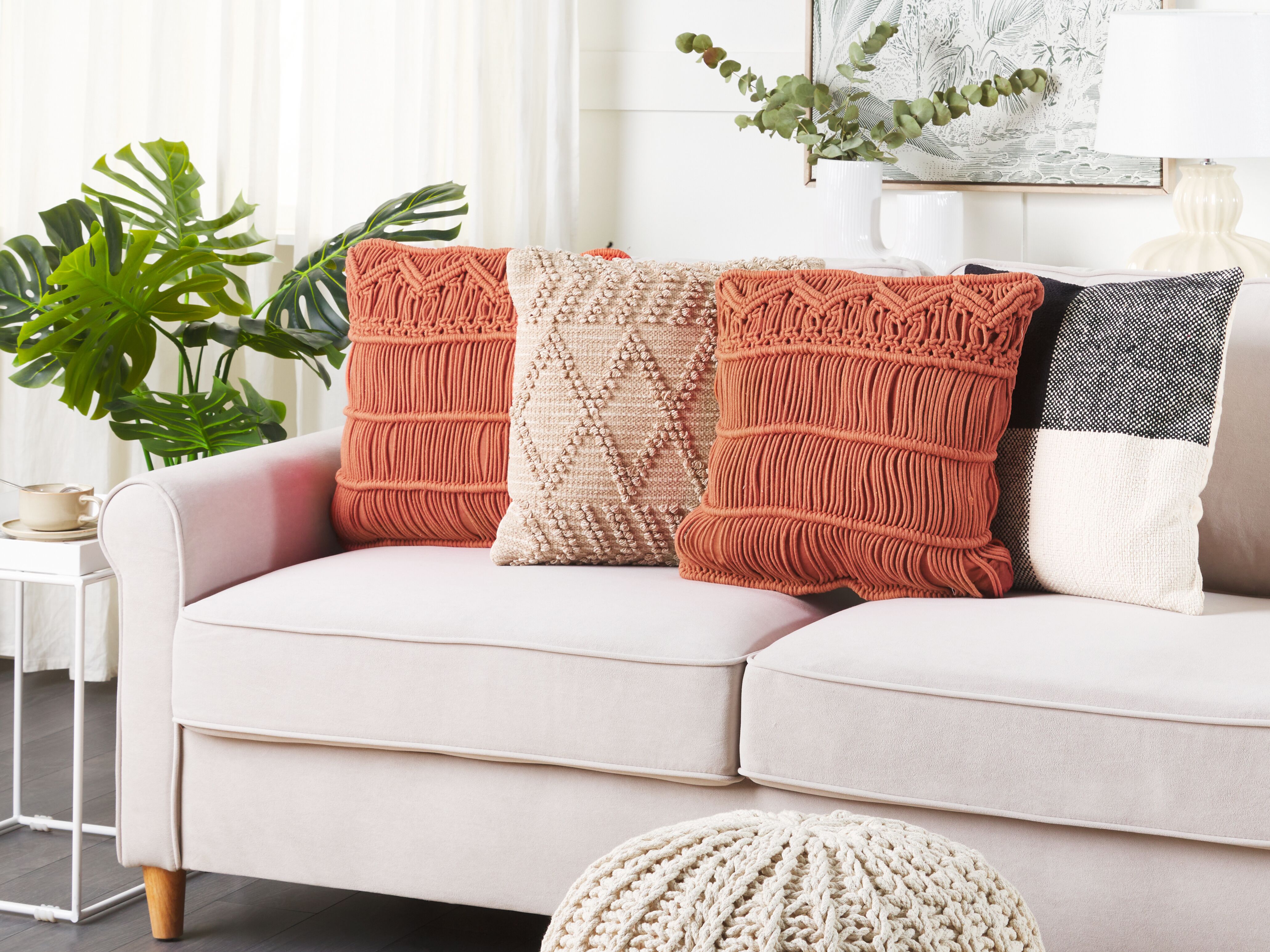 Set of 2 Decorative Cushions AKKOY Cotton 45 x 45 cm Orange Geometric Pattern