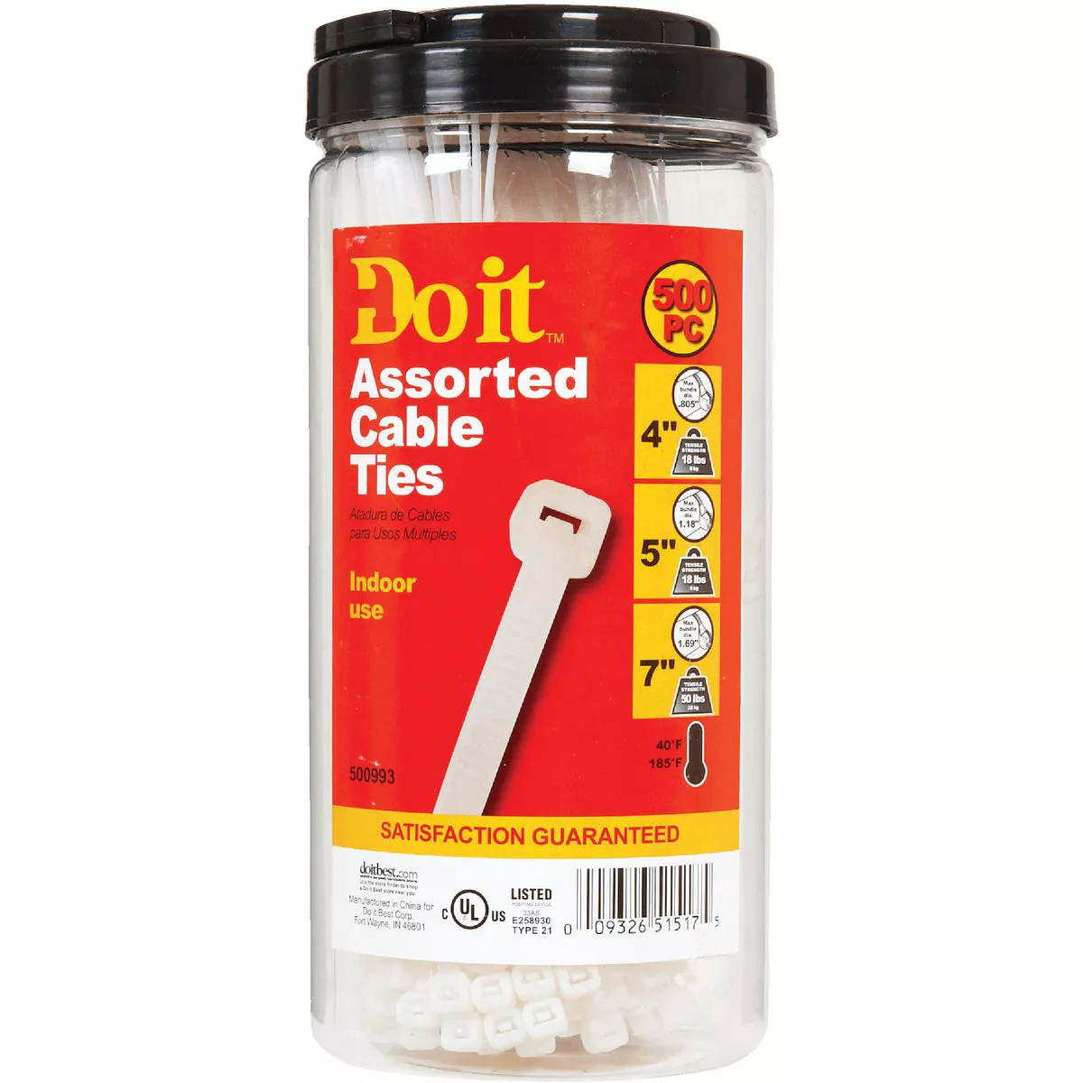 Do it Best Self-Locking Molded Nylon Natural Cable Tie Assortment (500-Piece)