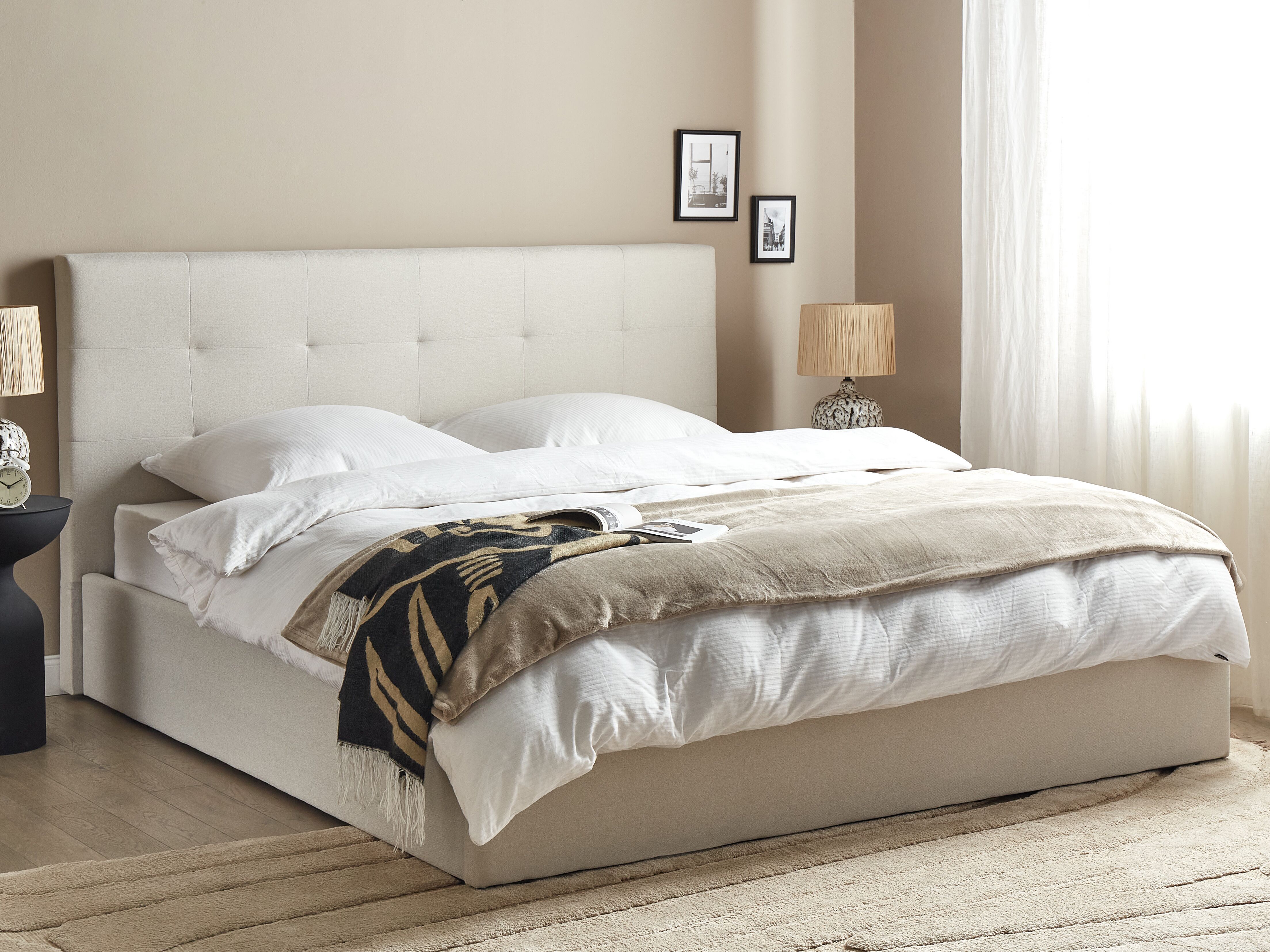 Ottoman Bed Fabric LORIENT 180 x 200 cm (EU Super King) Beige