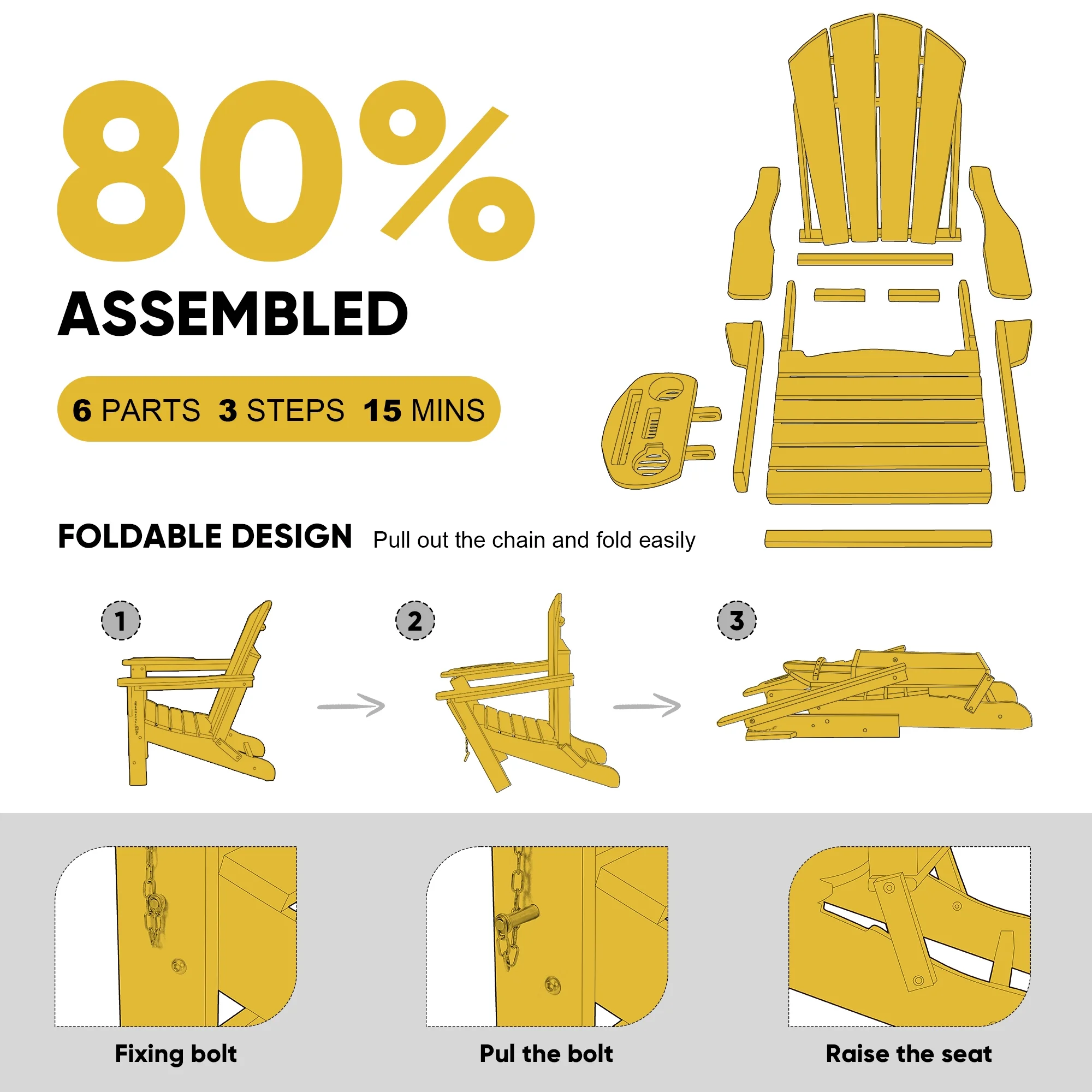 FOOWIN HDPE Plastic Adirondack Chairs Set of 4, Black - Image 91