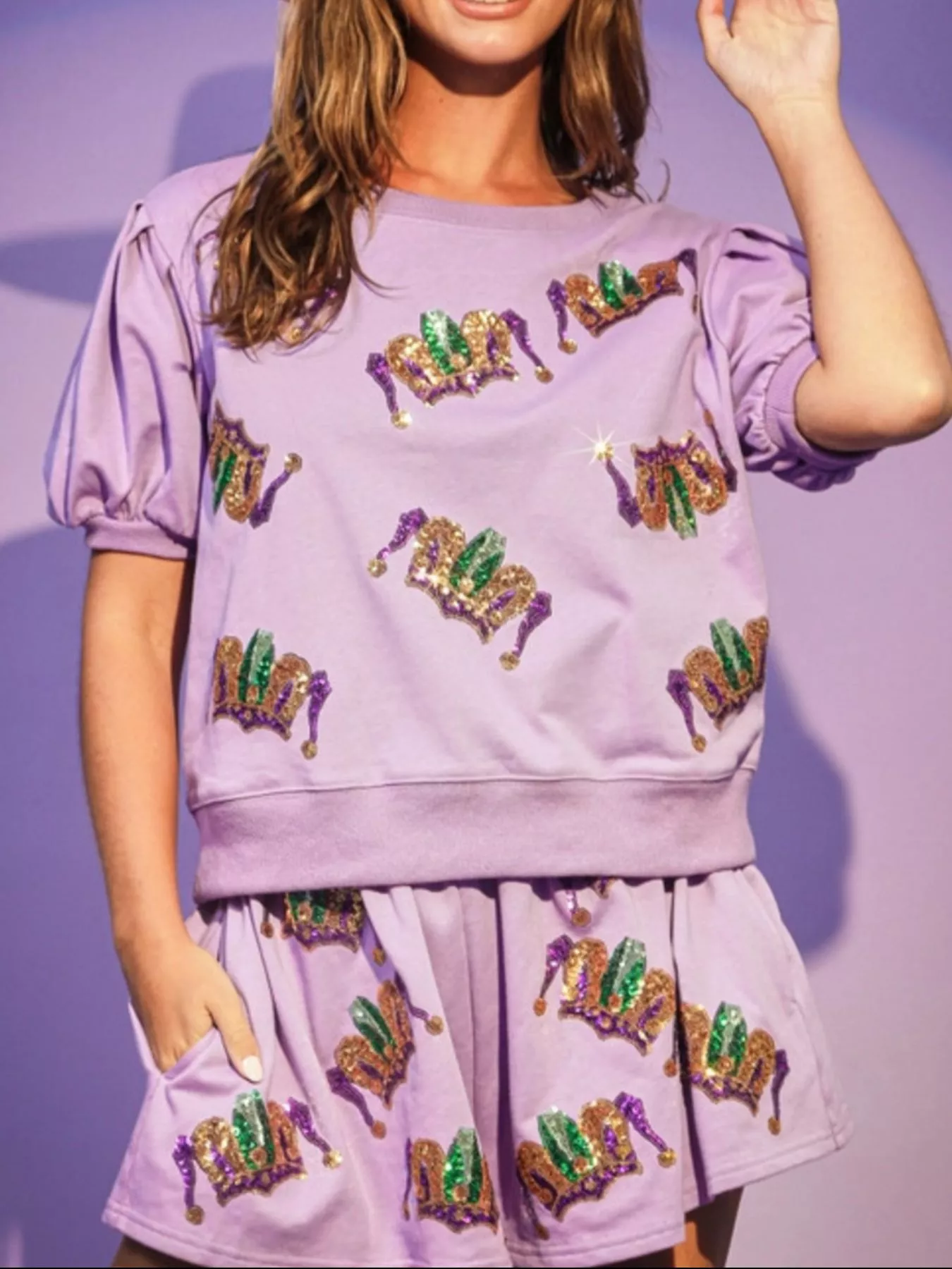 Sequin Round Neck Top and Shorts Set - ZKZOOK