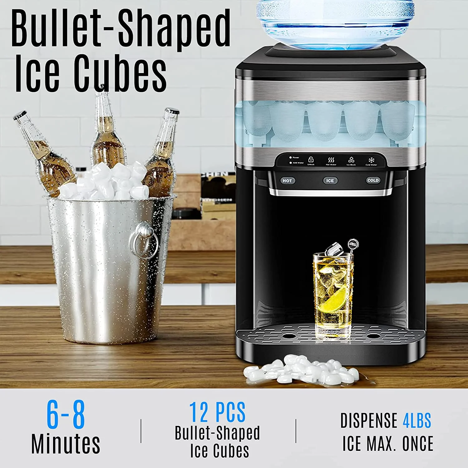NUNET 3 in 1 Portable Ice Maker + Water Cooler Dispenser 5 Gallon with Child Safety Lock