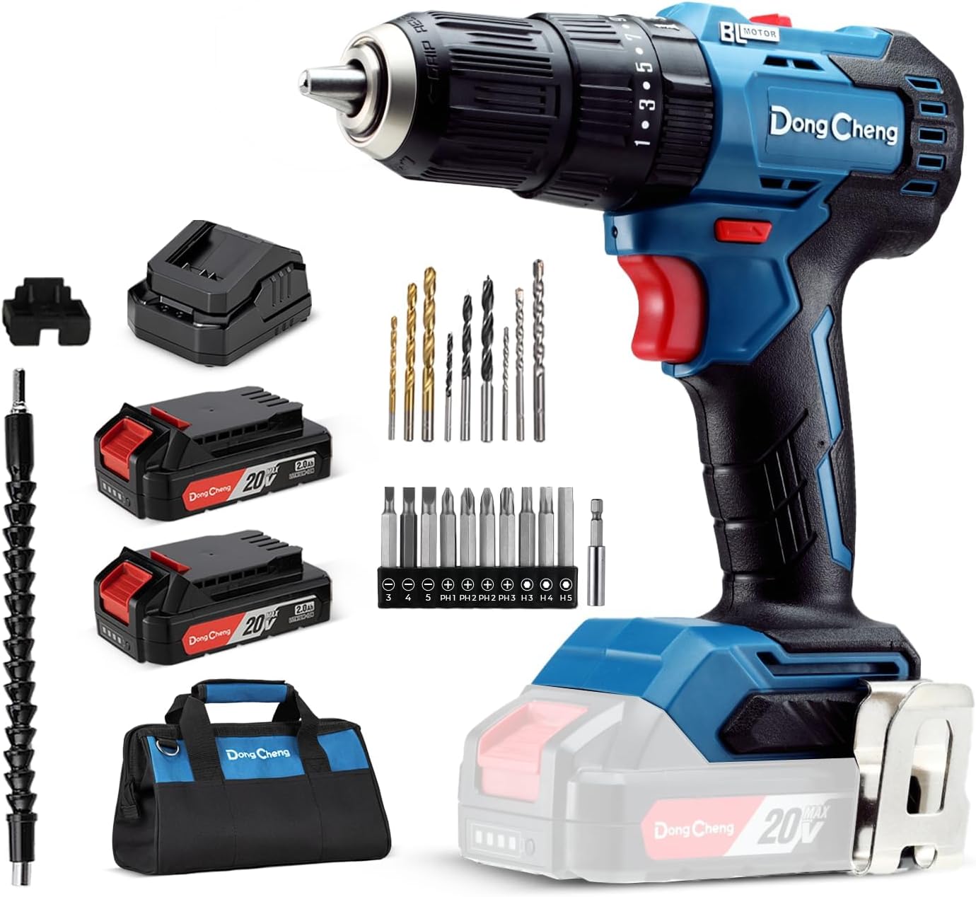Dong Cheng 20V Brushless Heavy-duty Impact Drill, 443 in-lbs, 27000 IPM, 1/2
