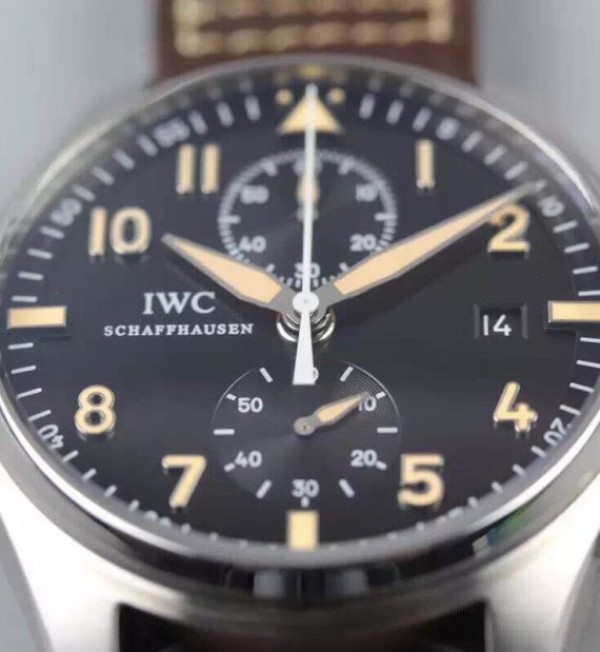 Replica IWC V6 Pilot Chrono IW387808 SS Black Dial A7750 - Elite Watch Atelier