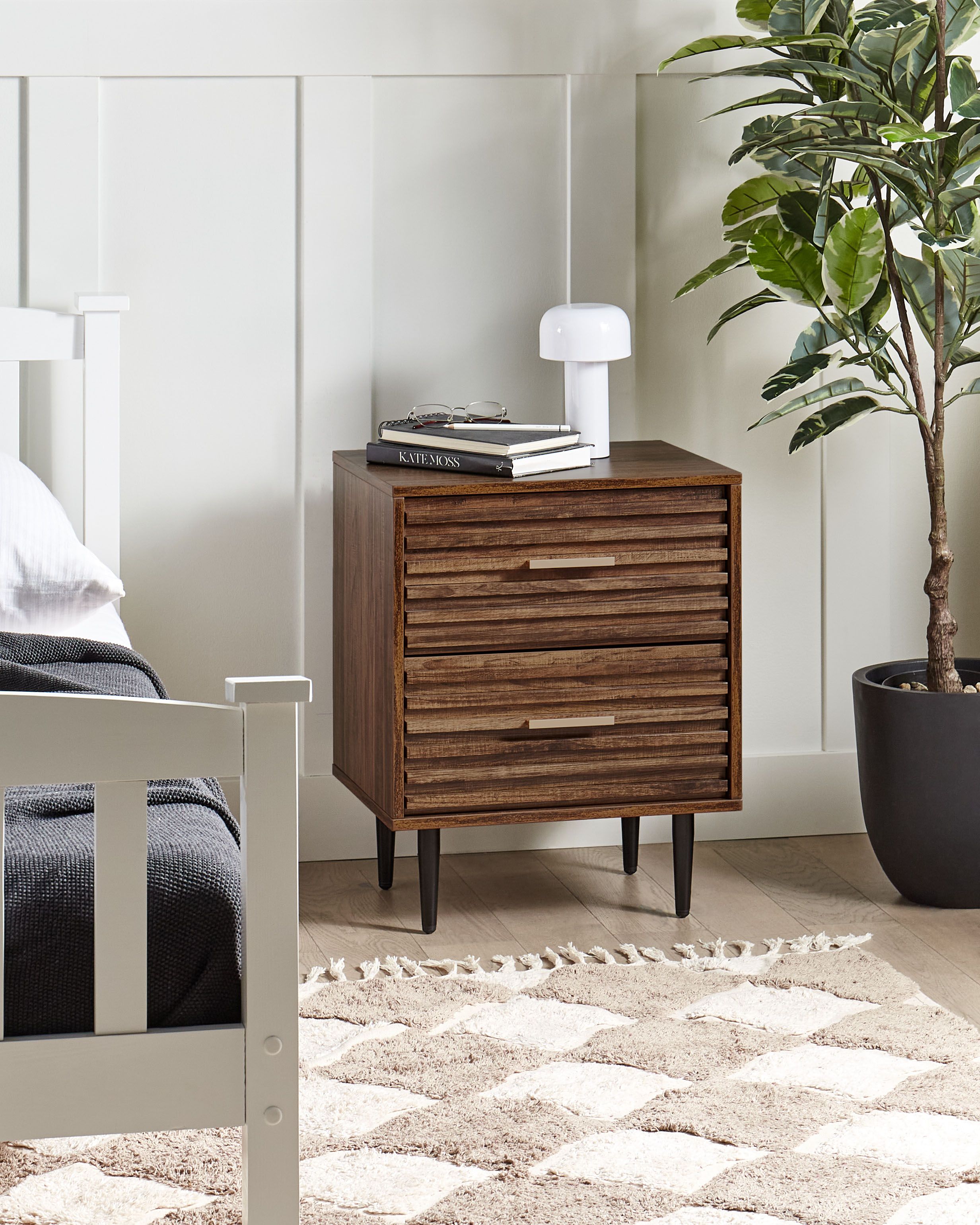 2 Drawer Bedside Table KEITH Dark Brown