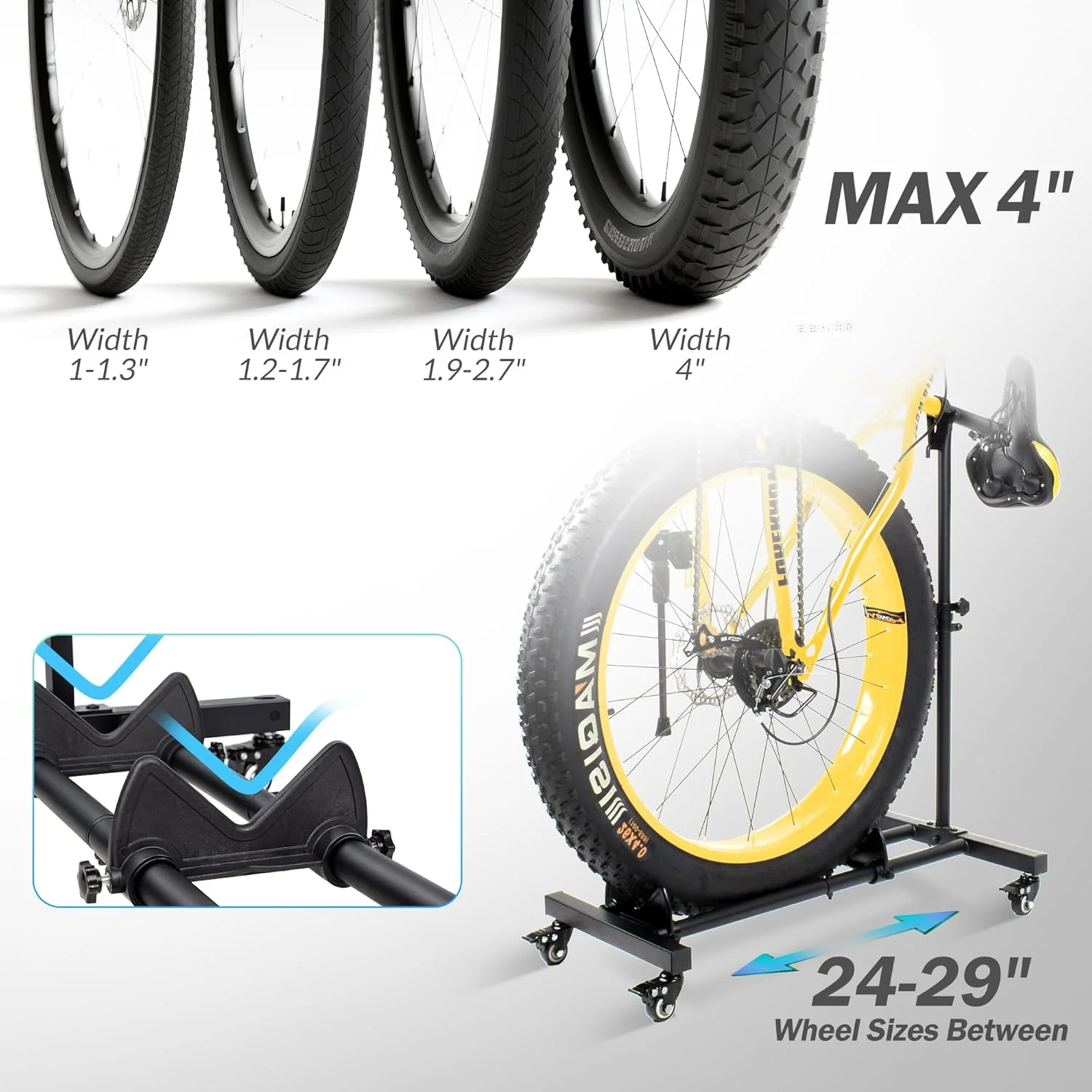 Vertical Bike Stands (2 Pack)��Standing Bike Rack for Garage Floor��Upright Bicycle Floor Stand Indoor Bike Holder with Adjustable Height for Garage & Apartment - for Wheels Sizes up to 29�� - Image 15