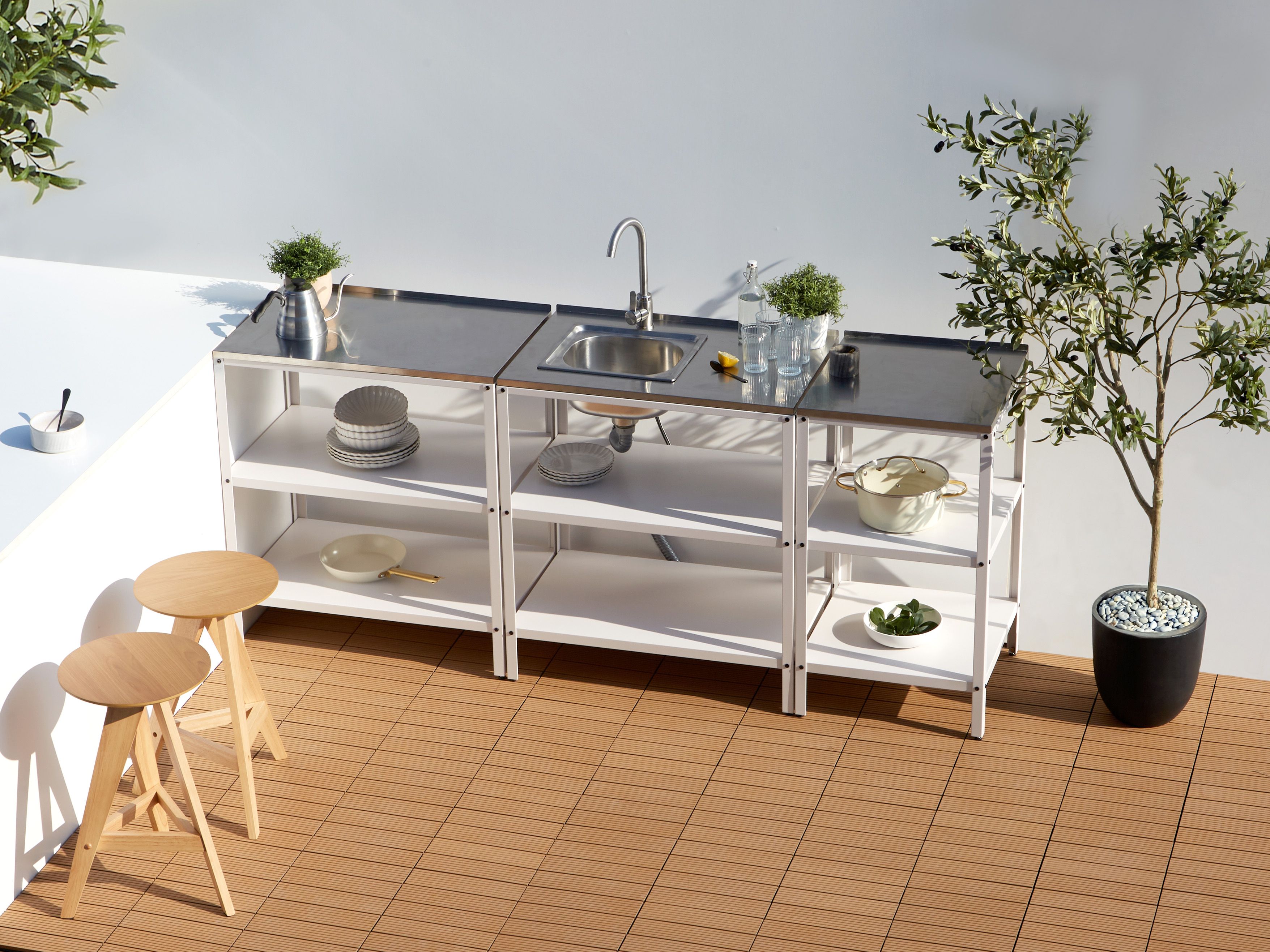 3 Piece Outdoor Kitchen Set with Sink VILAMA Metal White