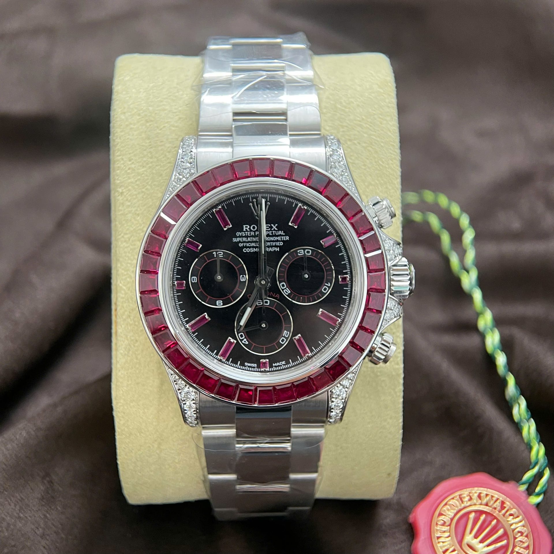 Rolex Daytona 126599TRU Replica Watch 18K Solid Gold + Natural Ruby + Natural Diamonds Custom 40mm - Elite Watch Atelier