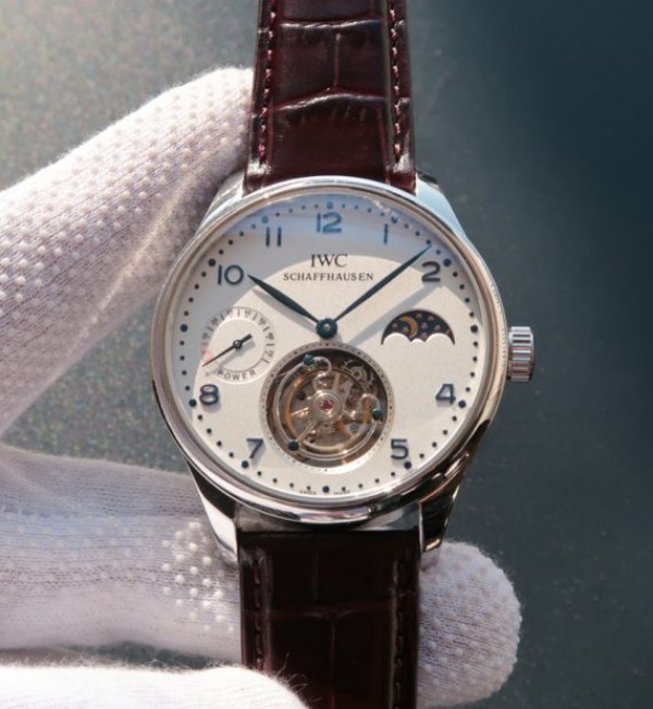 Replica IWC Portuguese Tourbillon Blue Markers Power Reserve Moonphase White Dial - Top club