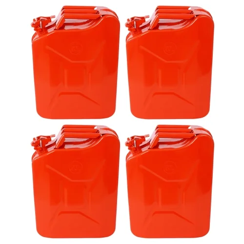 20L/5Gal Steel Jerry Fuel Can (4-Pack, Red) - Durable Portable Gas Can with Flexible Spout, Leakproof Design & Air Vent for Cars, Trucks, Off-Road Equipment