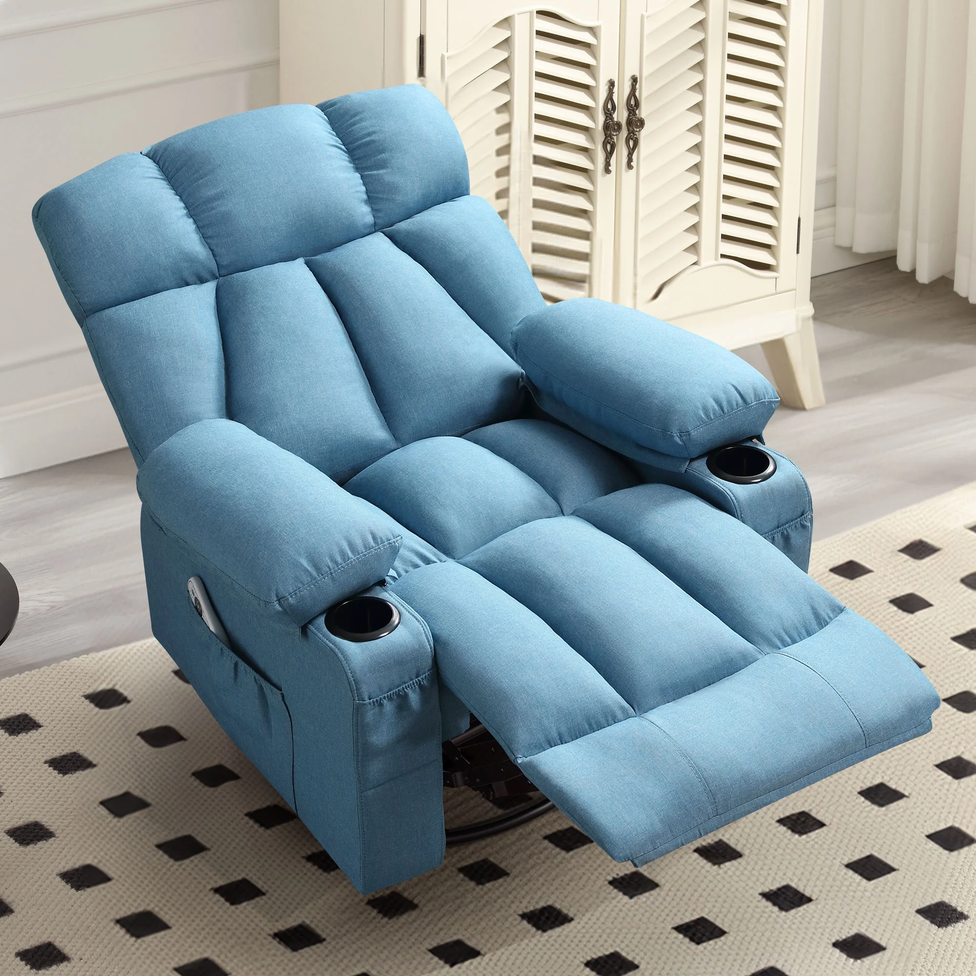 JONPONY Manual Recliner Chair with Heat Therapy and Massage Function, Heavy Duty Reclining Mechanism Massage Chair, Elderly Single Rocker Sofa with Cup Holders for Bedroom Home Theater,Grey - Image 79