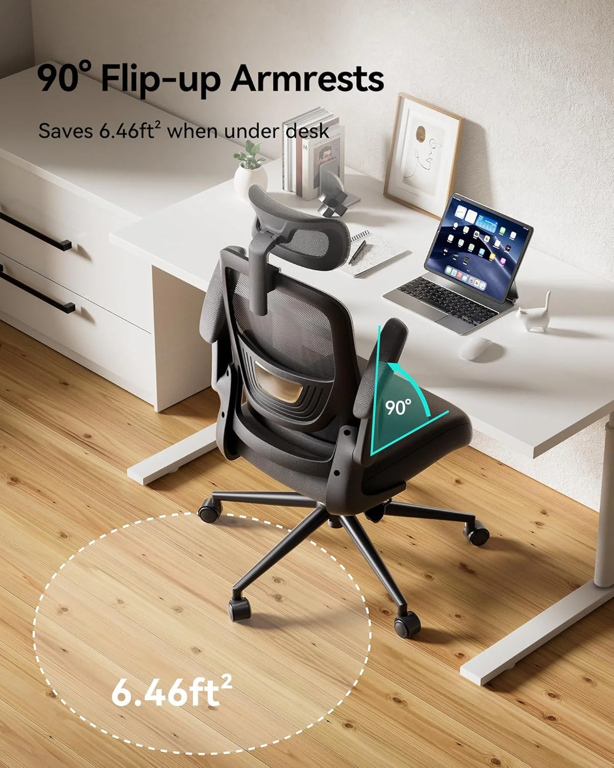 Hbada P1 Ergonomic Office Chair, Desk Chair with Adjustable Lumbar Support, Home Office Desk Chair with 2D Headrest, Flip-up Armrest, Swivel Computer Chair, Black - Image 3