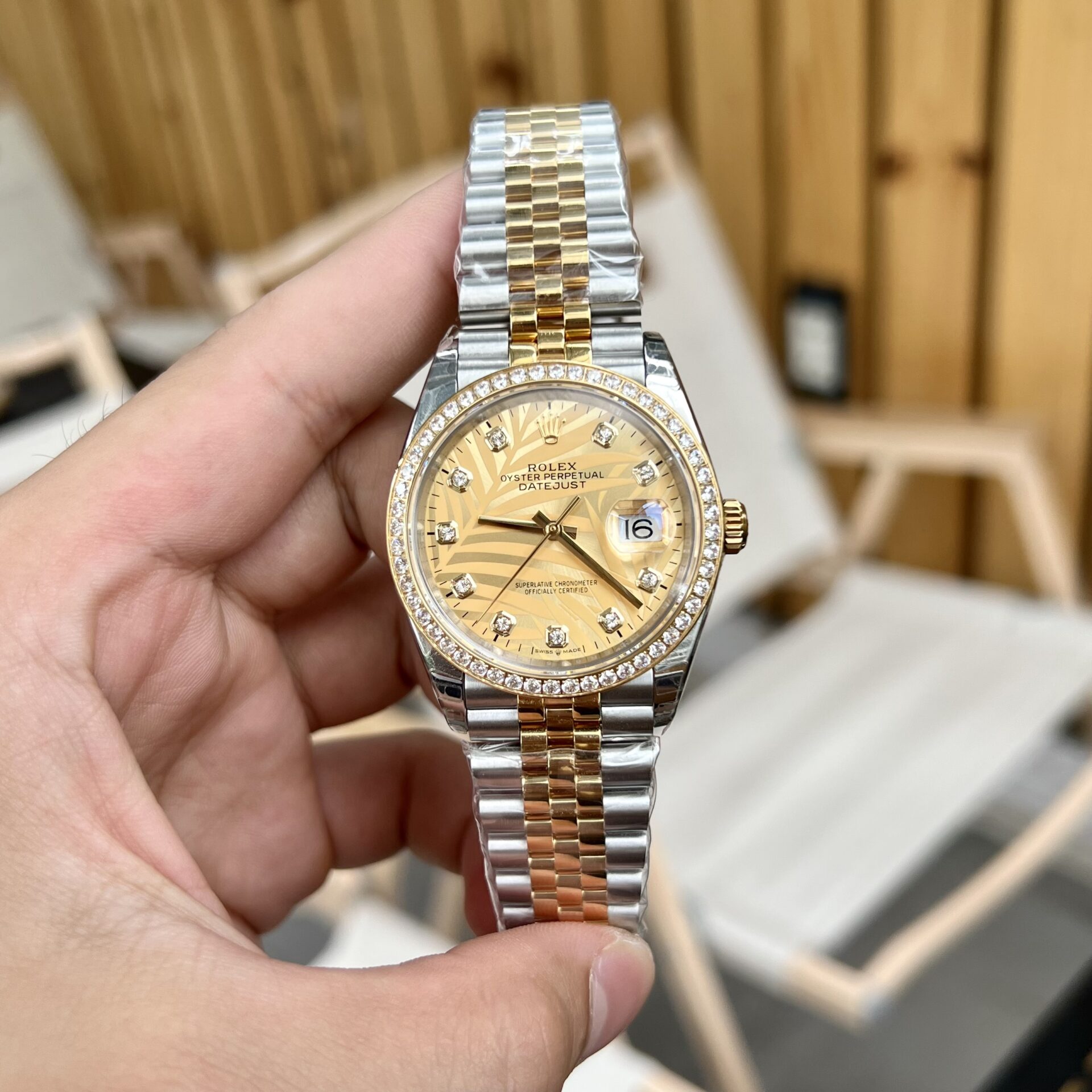 Rolex DateJust 126283RBR Palm Leaf Dial Gold Rep 11 Watch 36-41mm - Elite Watch Atelier