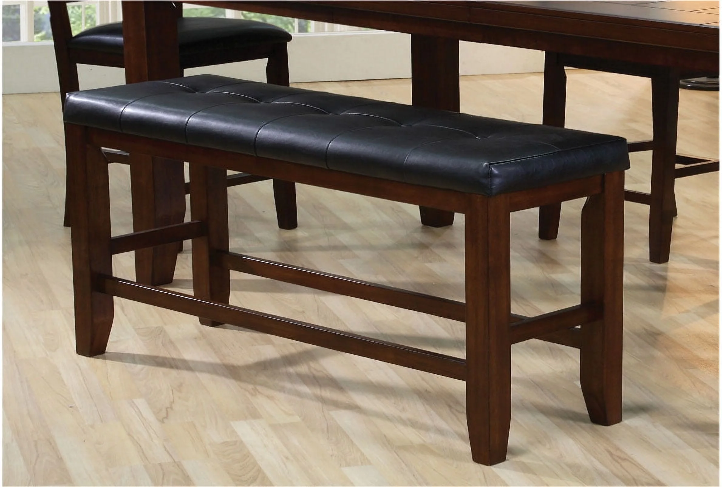 ACME Urbana Counter Height Bench, Black Synthetic Leather & Espresso