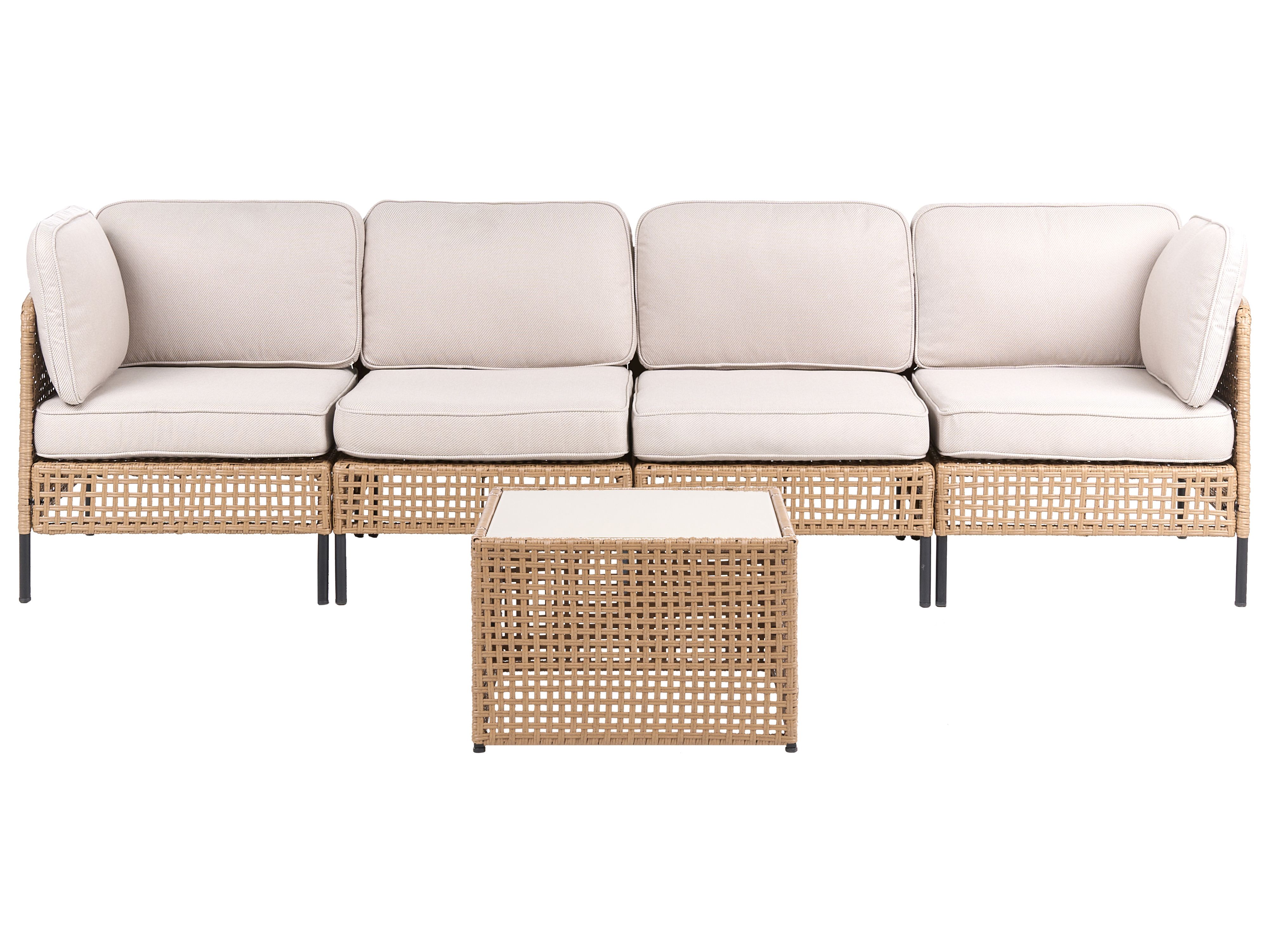 Garden Sofa with Table 4 Seater OMEGANA Modular PE Rattan Light Beige