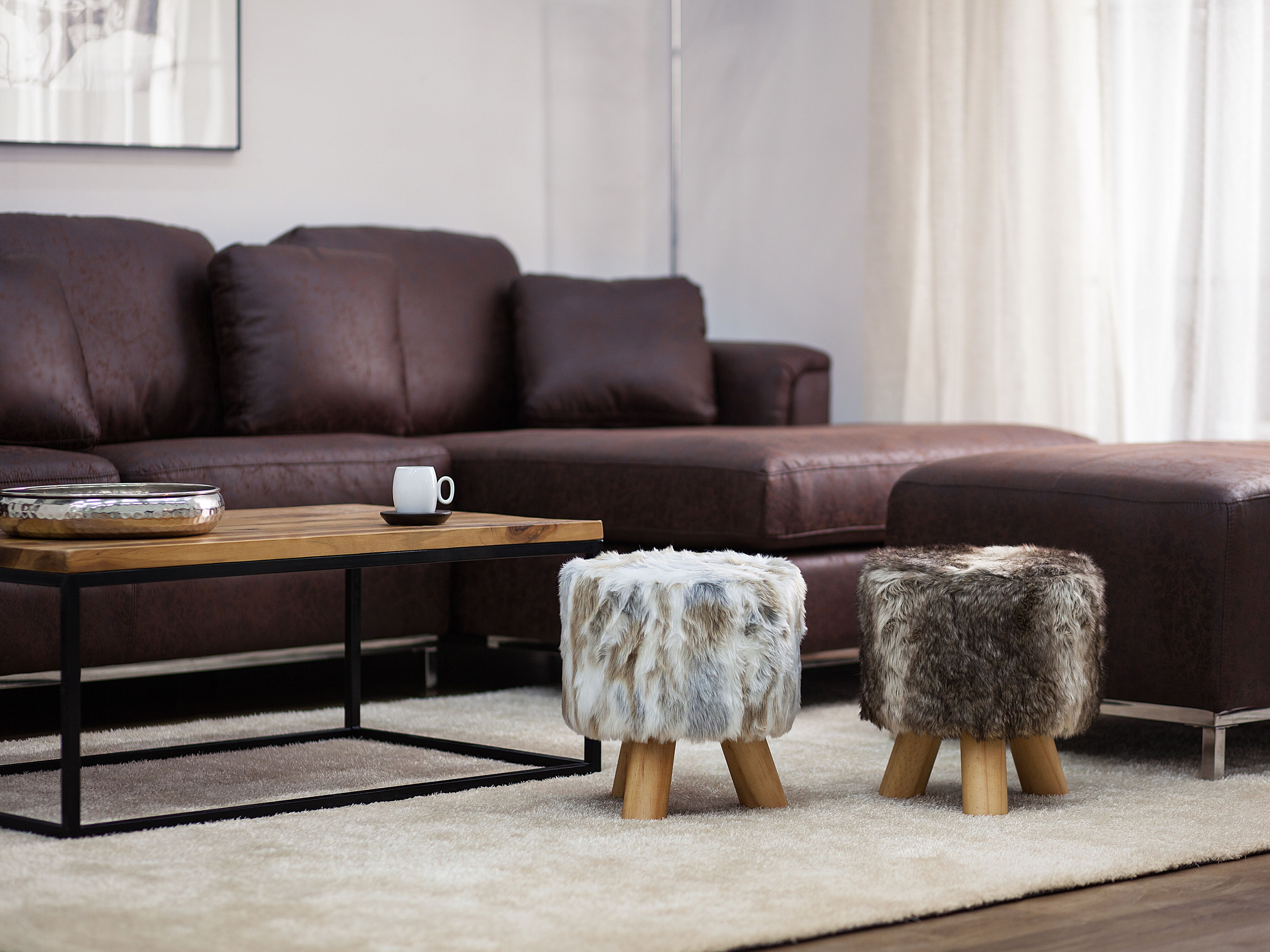 Footstool TOPEKA Faux Fur Brown