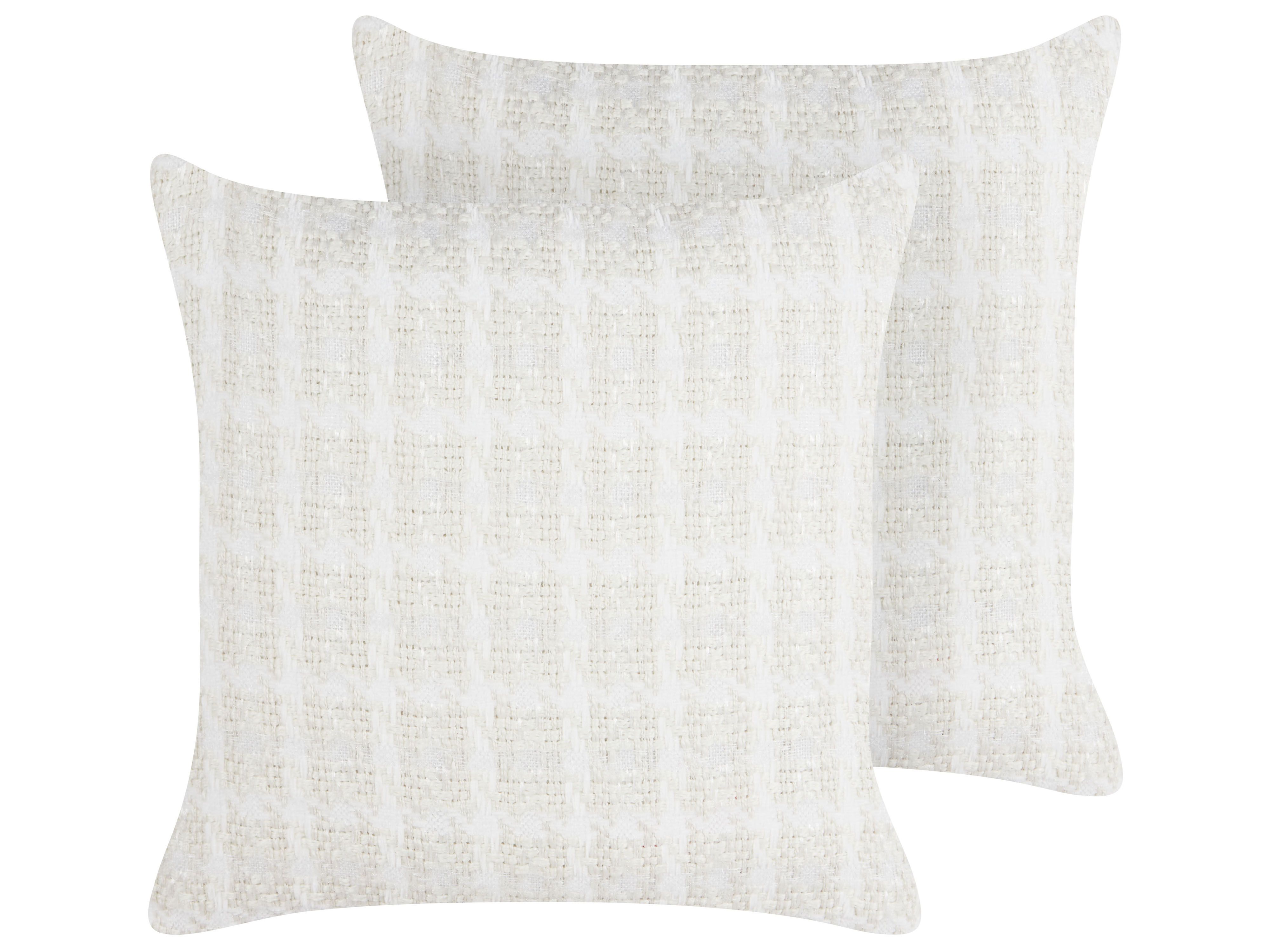 Set of 2 Decorative Cushions DOURIS 45 x 45 cm Light Beige Checked