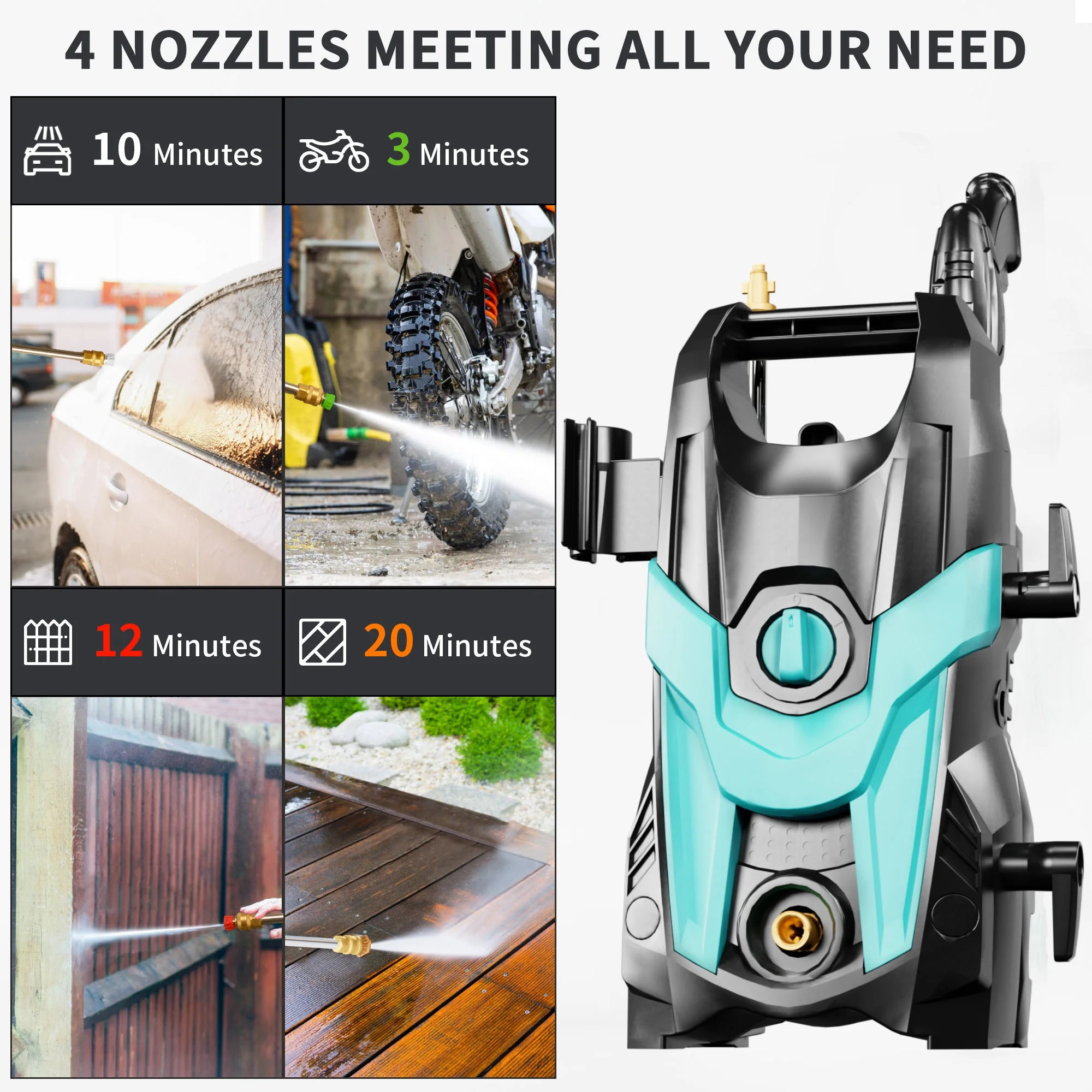 Electric Pressure Washer, 4500 PSI 3.2 GPM Power Washer with 4 Quick Connect Nozzles, High Pressure Cleaning Machine with Foam Cannon for Cars/Fences/Driveways/Patios/Home Cleaning - Image 13